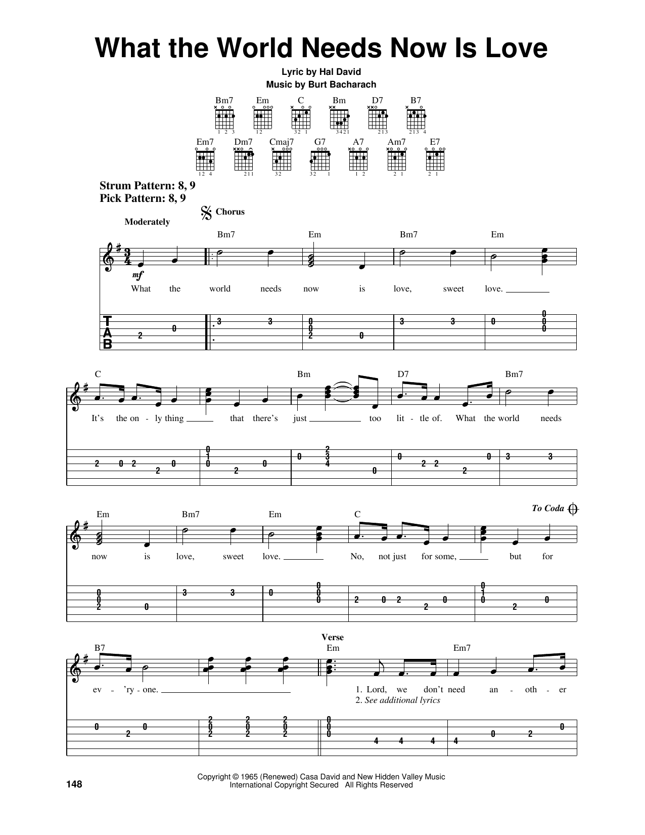 What The World Needs Now Is Love (Easy Guitar Tab) von Bacharach & David