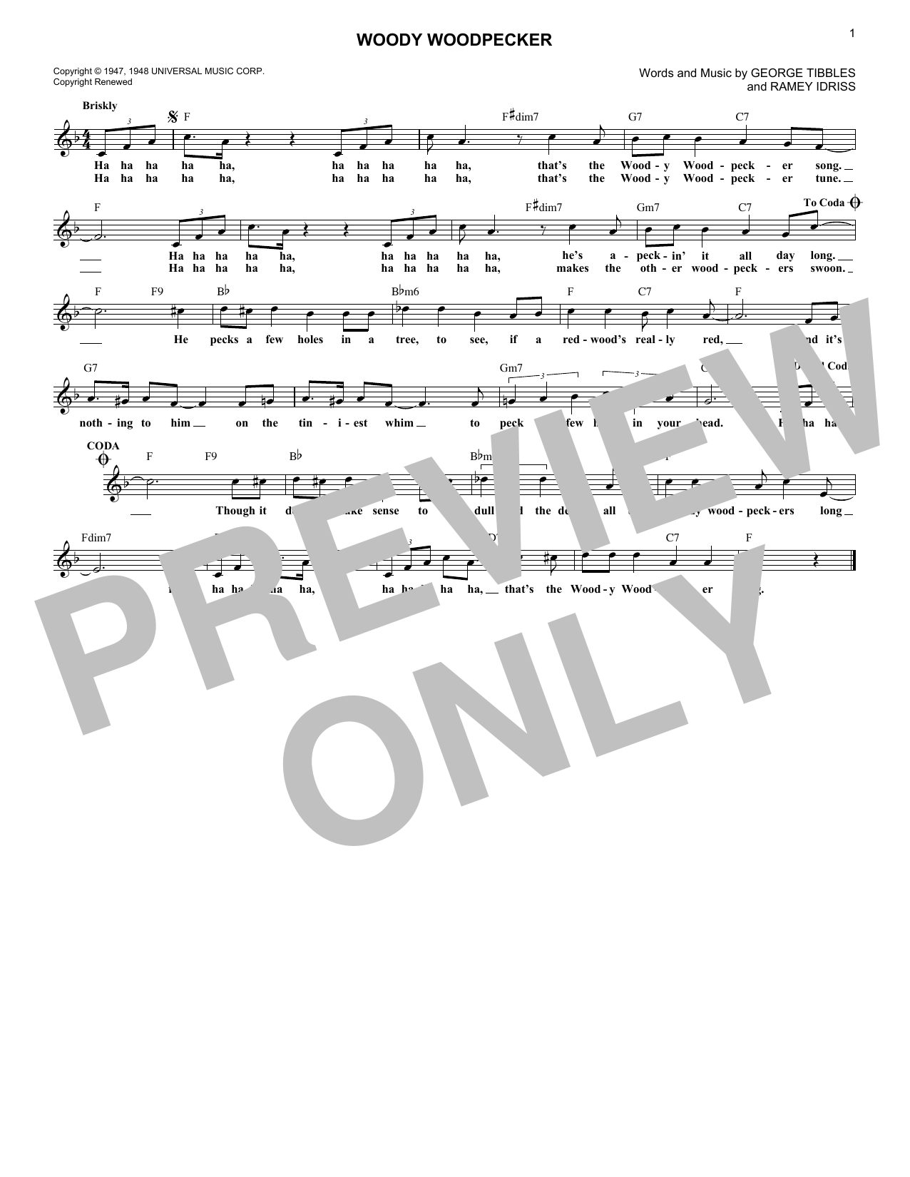 Woody Woodpecker (Lead Sheet / Fake Book) von Mel Blanc