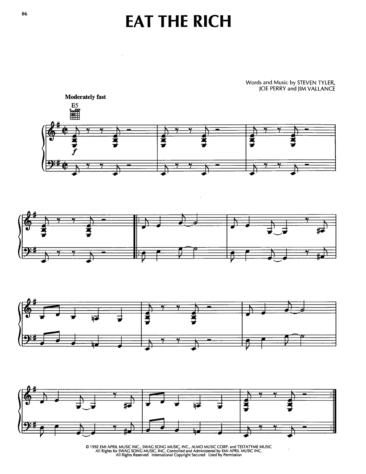 Eat The Rich (Piano, Vocal & Guitar Chords (Right-Hand Melody)) von Aerosmith