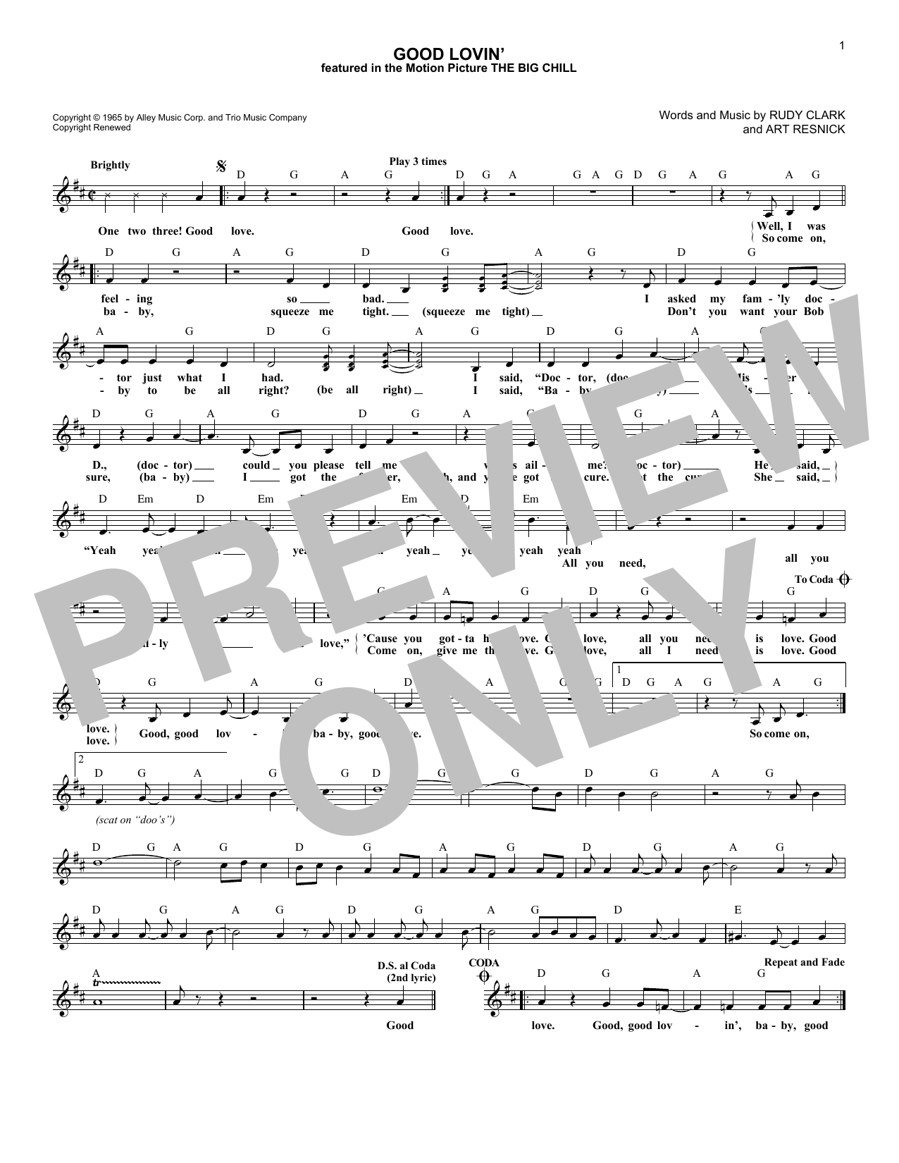 Good Lovin' (Lead Sheet / Fake Book) von The Young Rascals