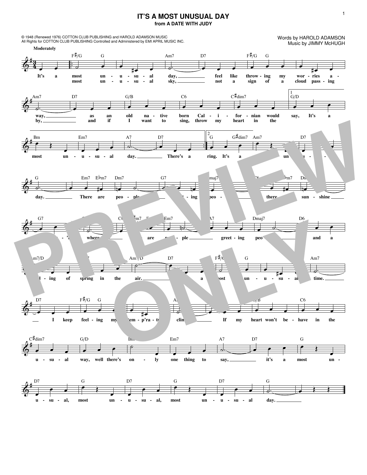 It's A Most Unusual Day (from A Date With Judy) (Lead Sheet / Fake Book) von Harold Adamson and Jimmy McHugh