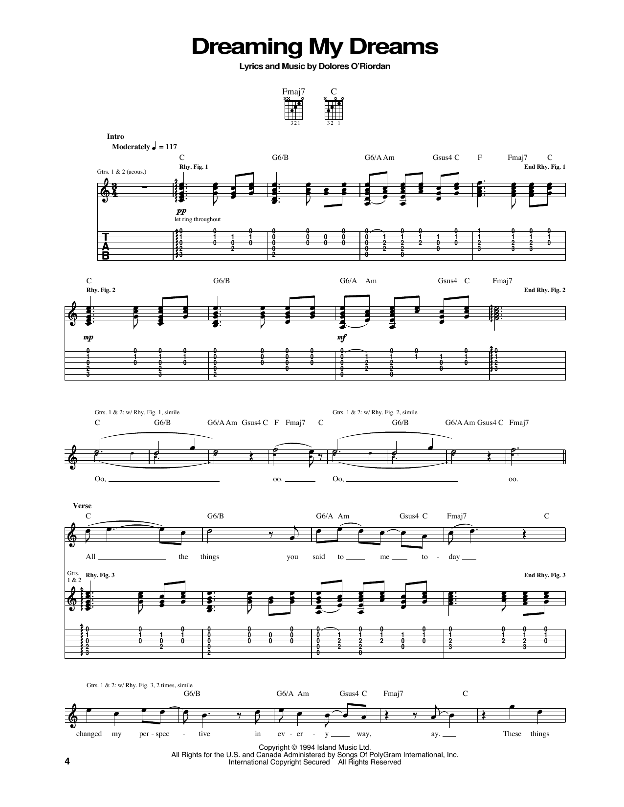Dreaming My Dreams (Guitar Tab) von The Cranberries