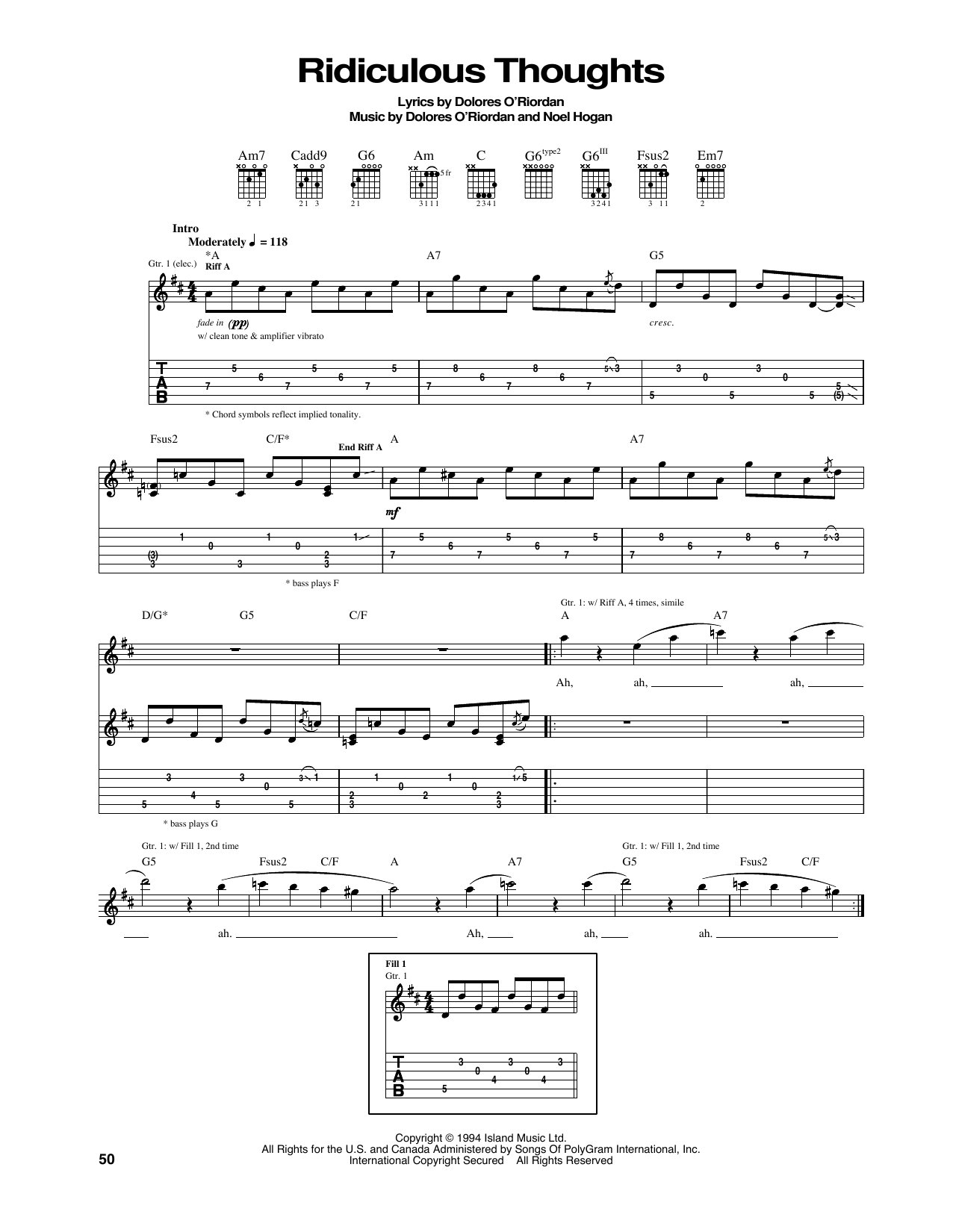 Ridiculous Thoughts (Guitar Tab) von The Cranberries