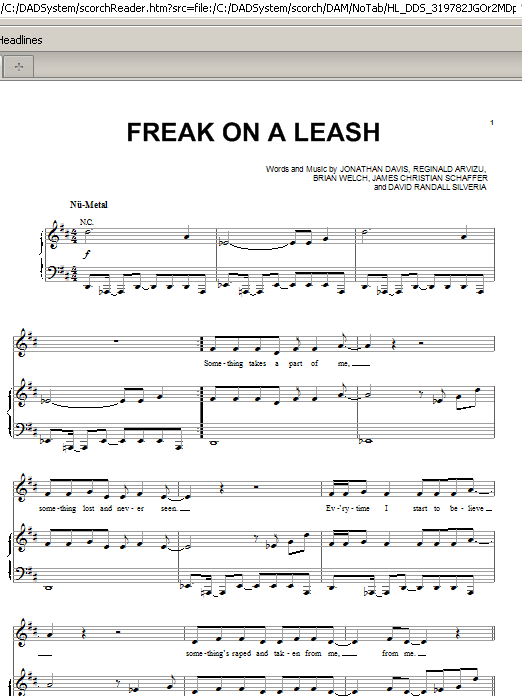 Freak On A Leash (Piano, Vocal & Guitar Chords (Right-Hand Melody)) von Korn