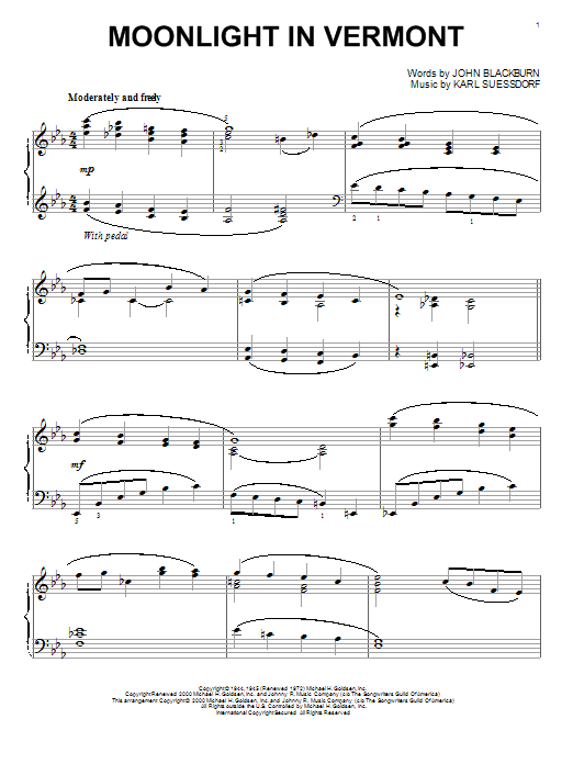 Moonlight In Vermont (Piano Solo) von Karl Suessdorf