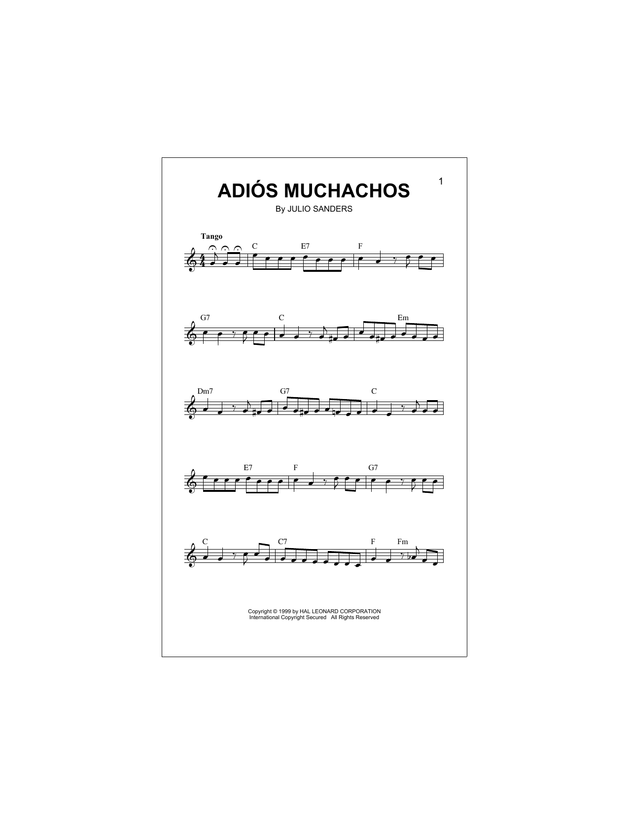 Adios Muchachos (Lead Sheet / Fake Book) von Julio Sanders
