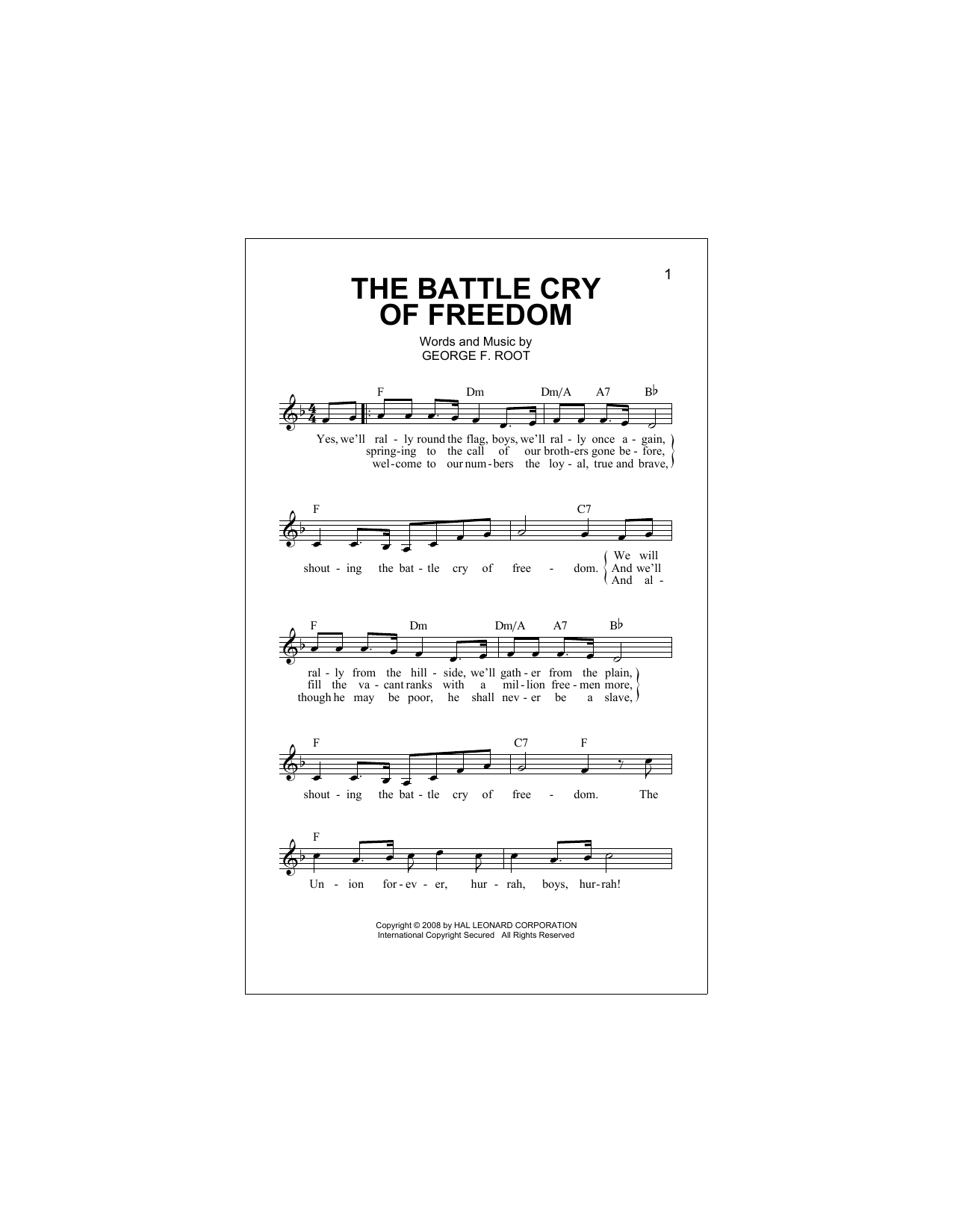 The Battle Cry Of Freedom (Lead Sheet / Fake Book) von George Frederick Root