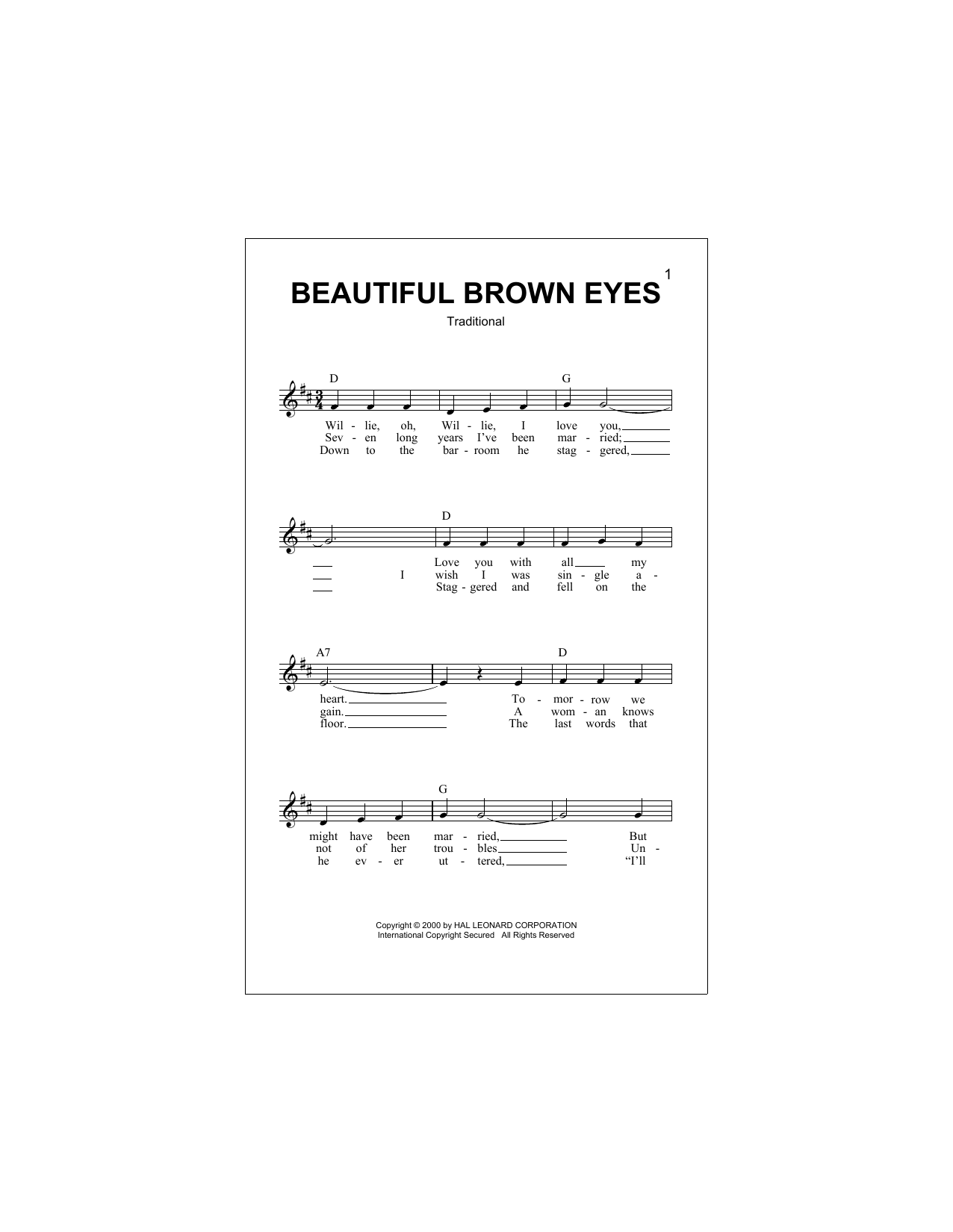 Beautiful Brown Eyes (Lead Sheet / Fake Book) von Traditional