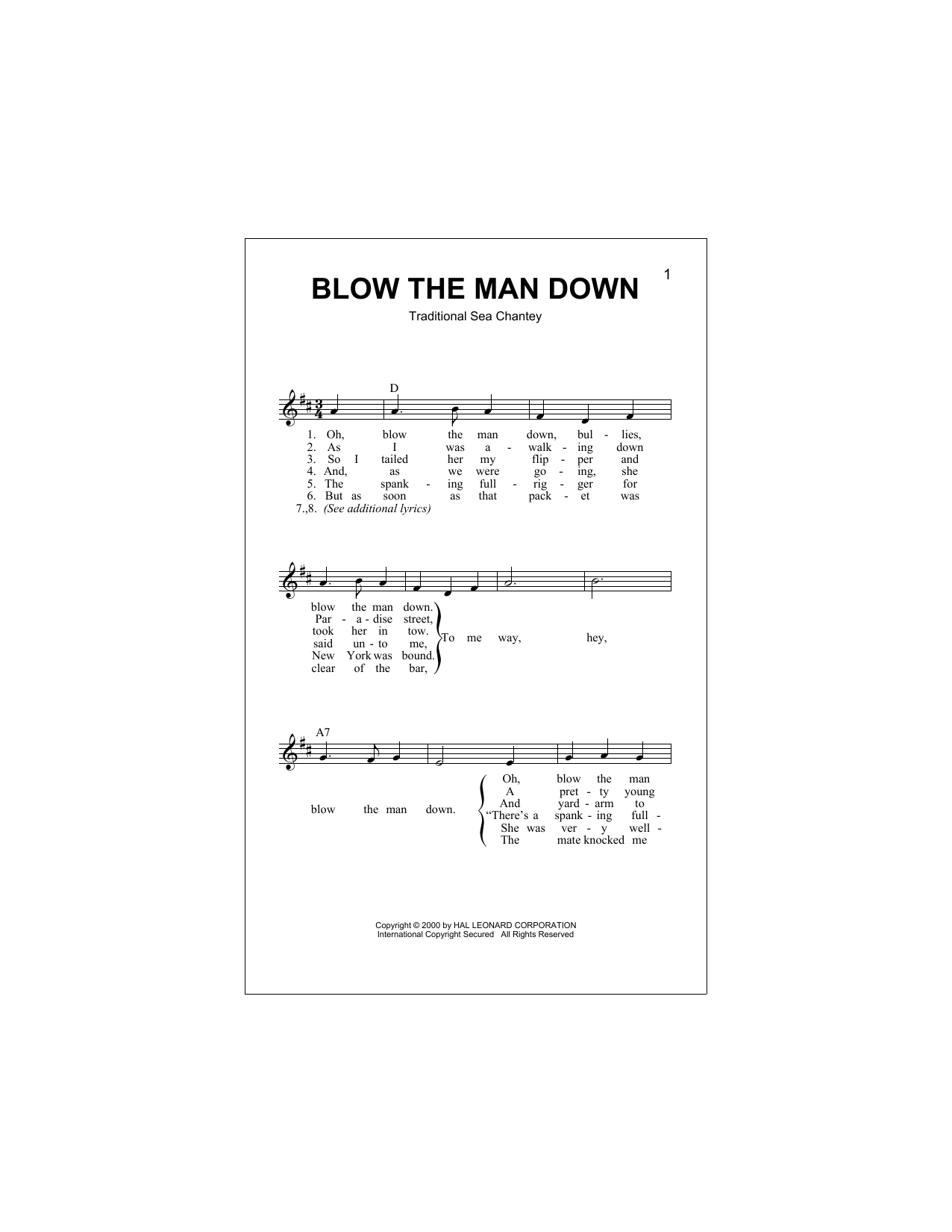 Blow The Man Down (Lead Sheet / Fake Book) von Traditional Sea Chantey