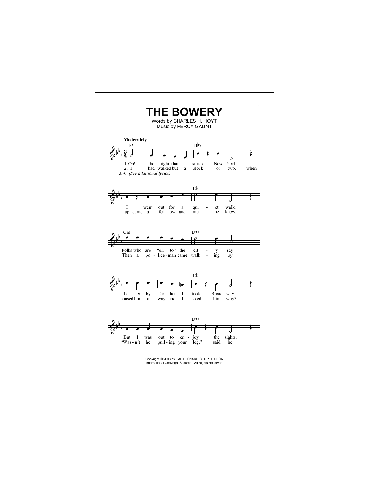 The Bowery (Lead Sheet / Fake Book) von Percy Gaunt