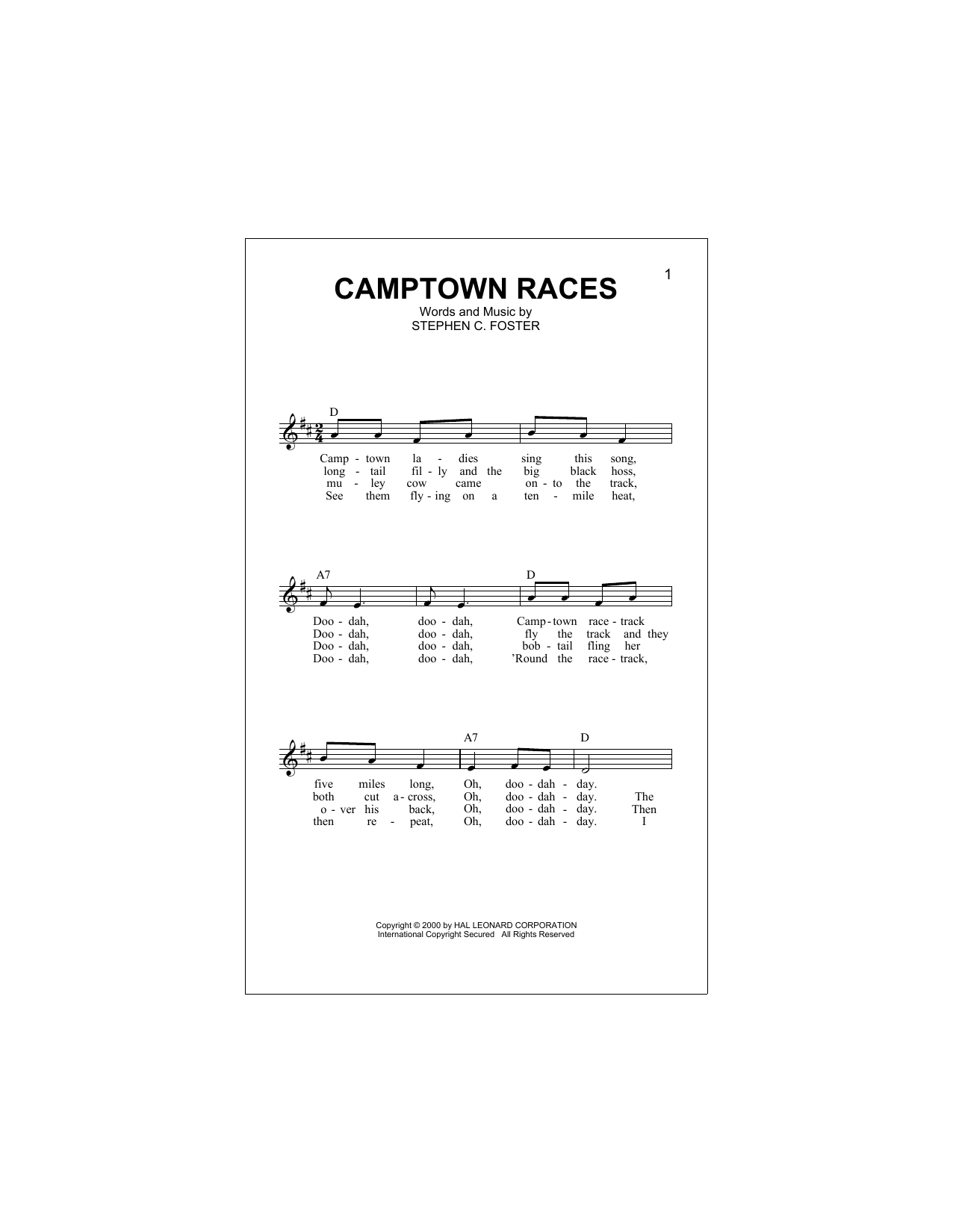 Camptown Races (Lead Sheet / Fake Book) von Stephen C. Foster