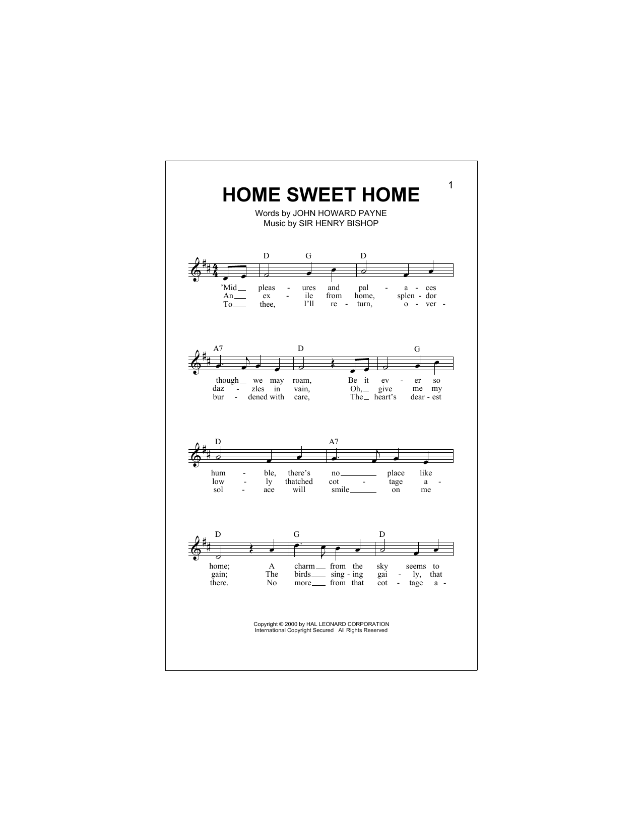 Home Sweet Home (Lead Sheet / Fake Book) von John Howard Payne