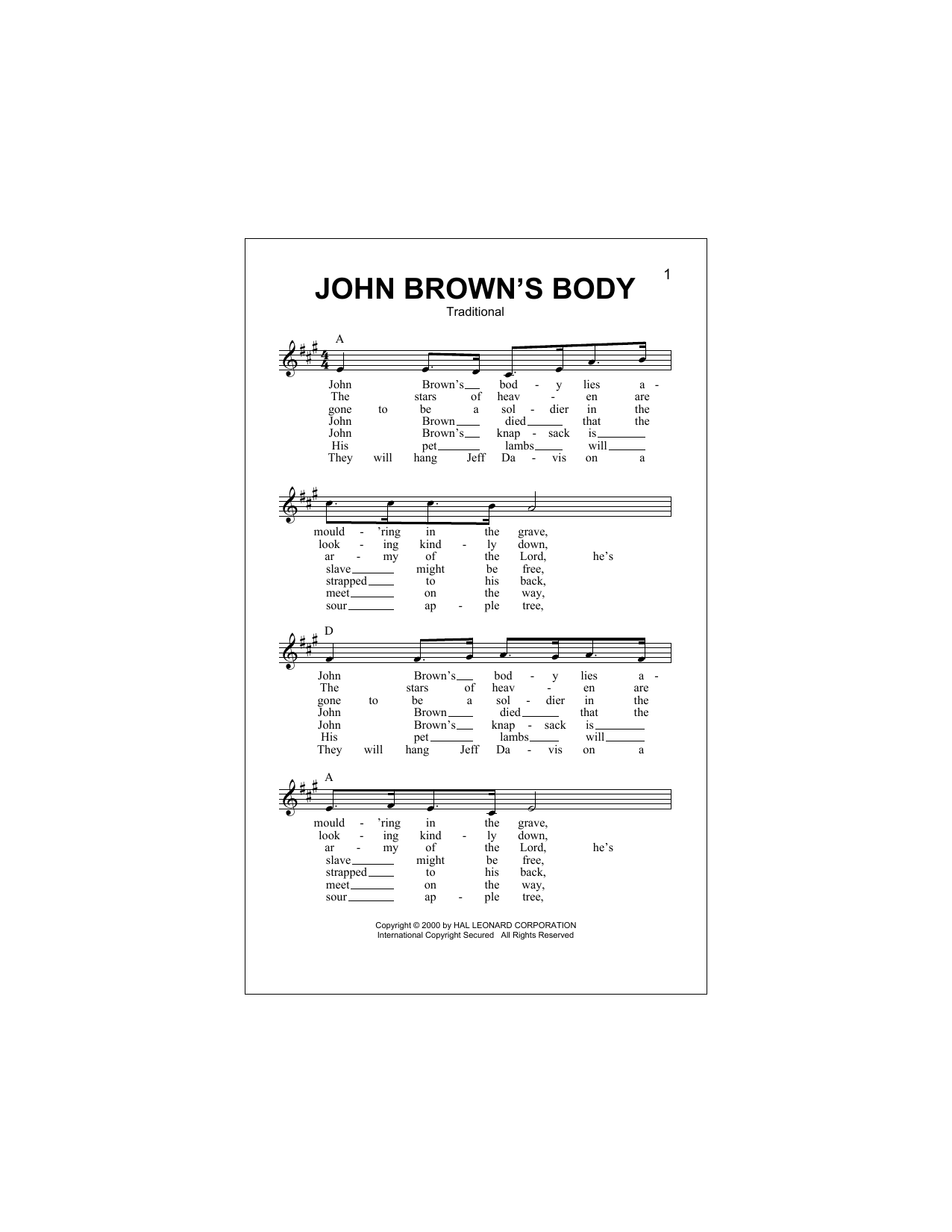 John Brown's Body (Lead Sheet / Fake Book) von Traditional