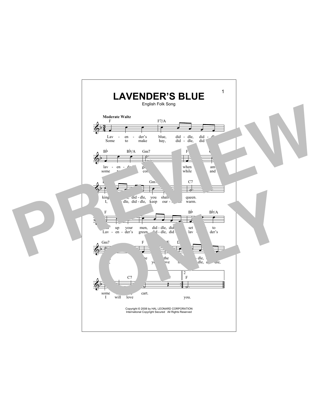 Lavender's Blue (Lead Sheet / Fake Book) von English Folk Song