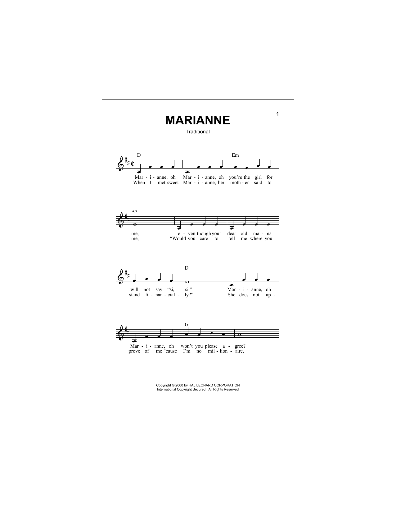 Marianne (Lead Sheet / Fake Book) von Traditional