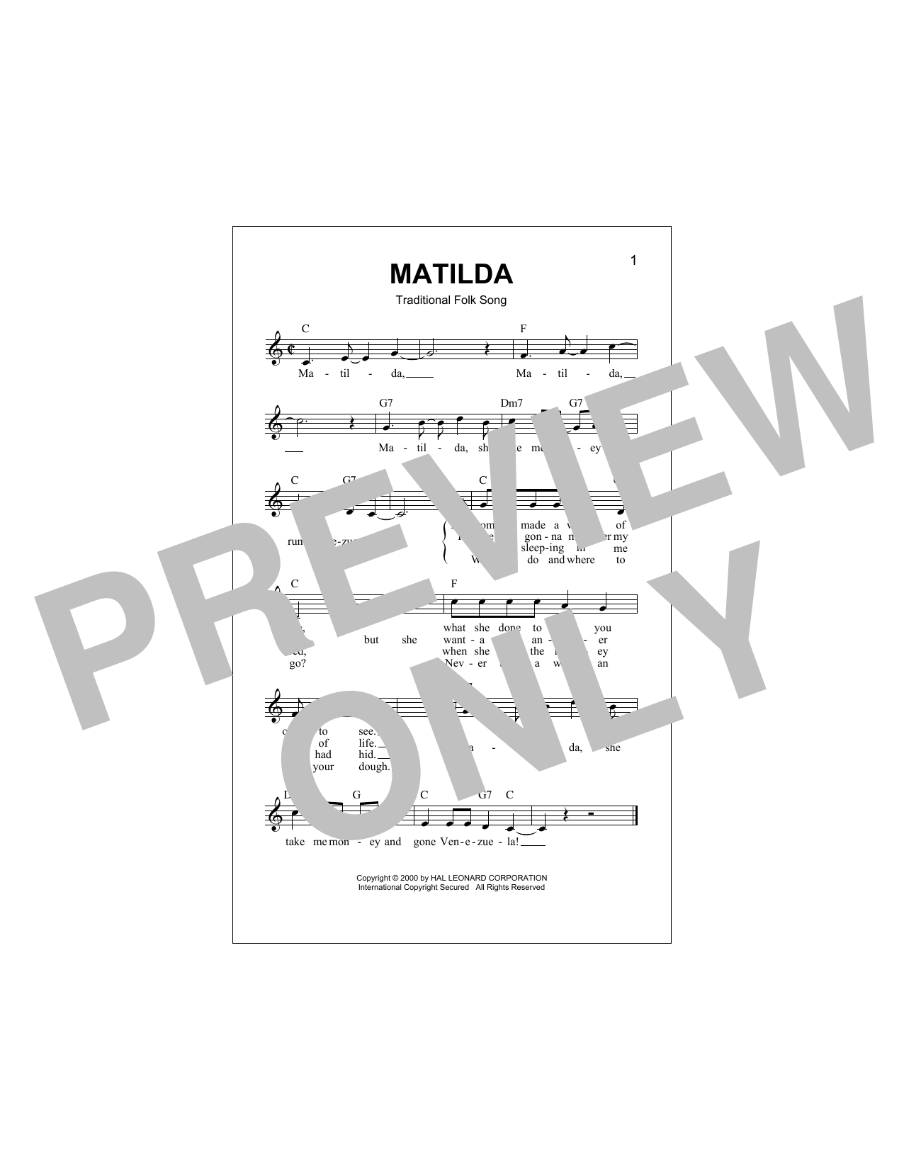 Matilda (Lead Sheet / Fake Book) von Traditional Folk Song