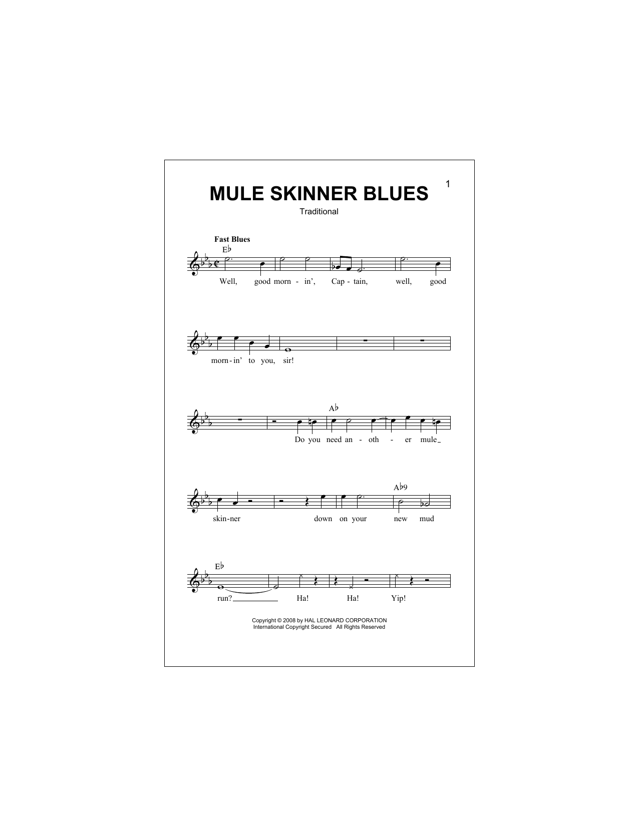 Mule Skinner Blues (Lead Sheet / Fake Book) von Jimmie Rodgers