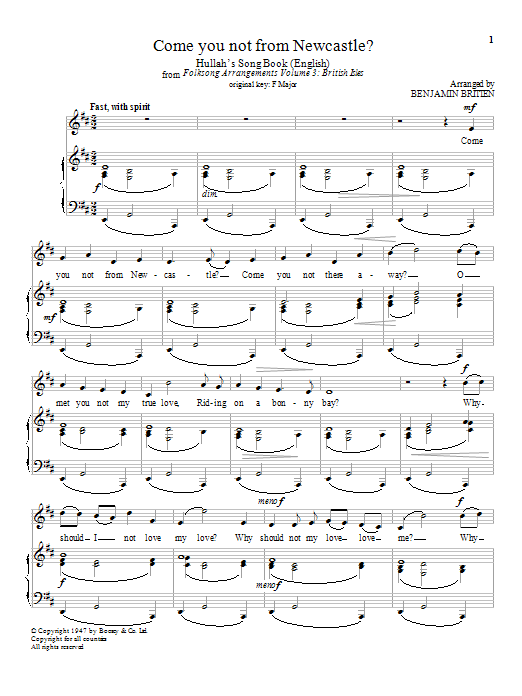 Come You Not From Newcastle? (Piano & Vocal) von Benjamin Britten