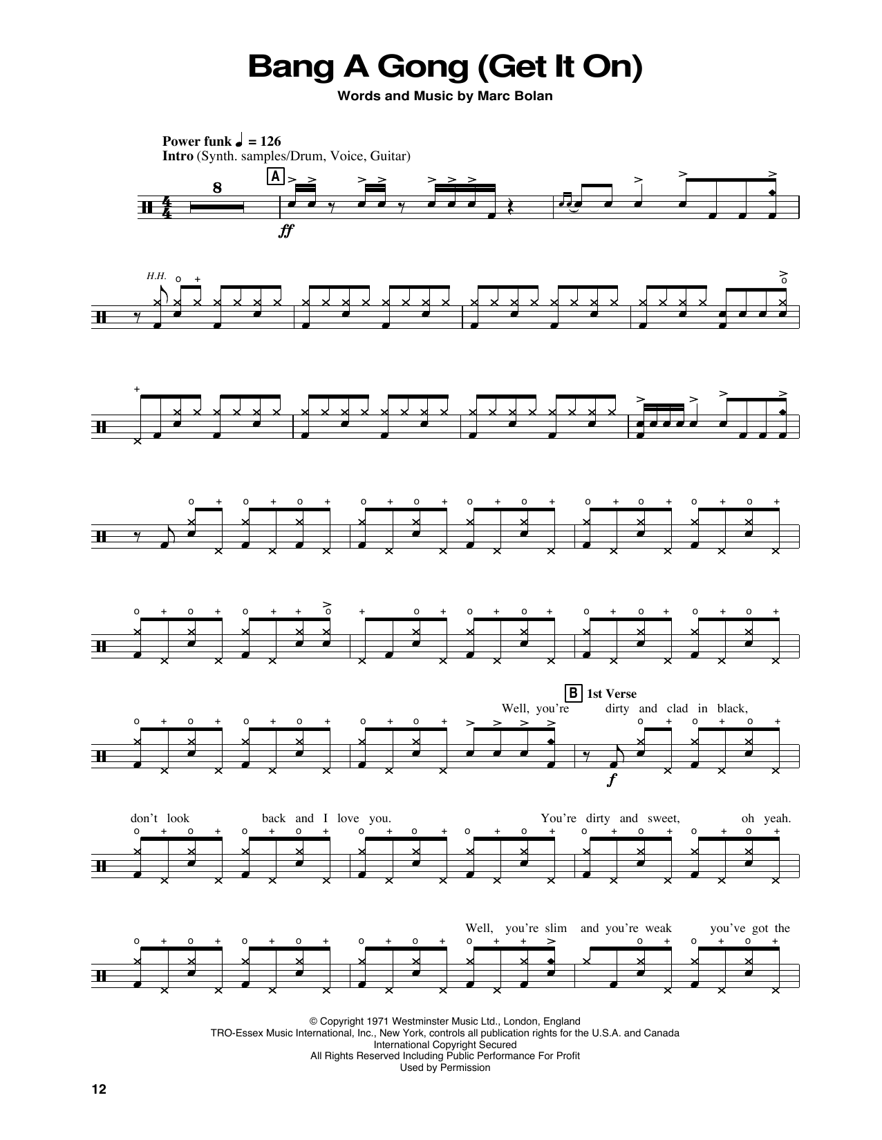 Bang A Gong (Get It On) (Drums Transcription) von Power Station