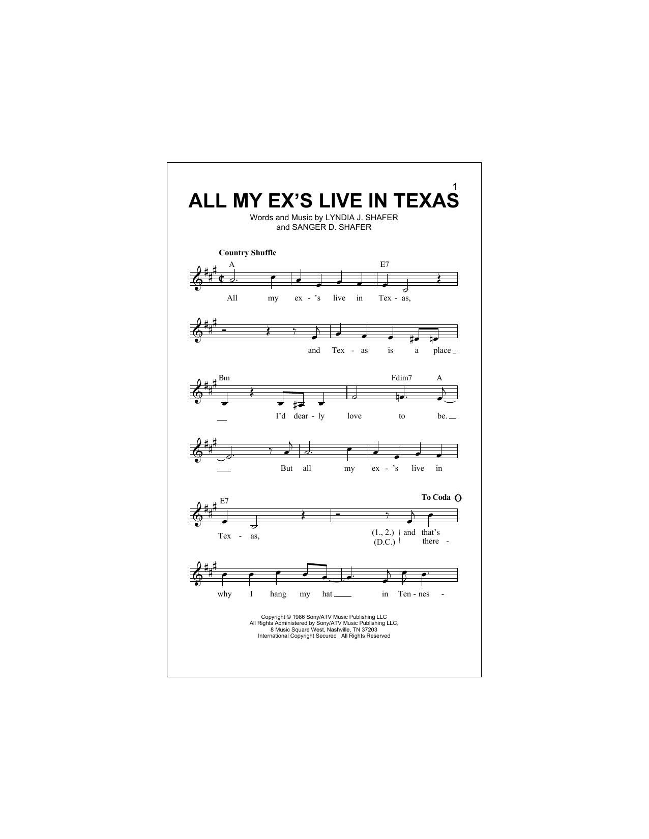 All My Ex's Live In Texas (Lead Sheet / Fake Book) von George Strait