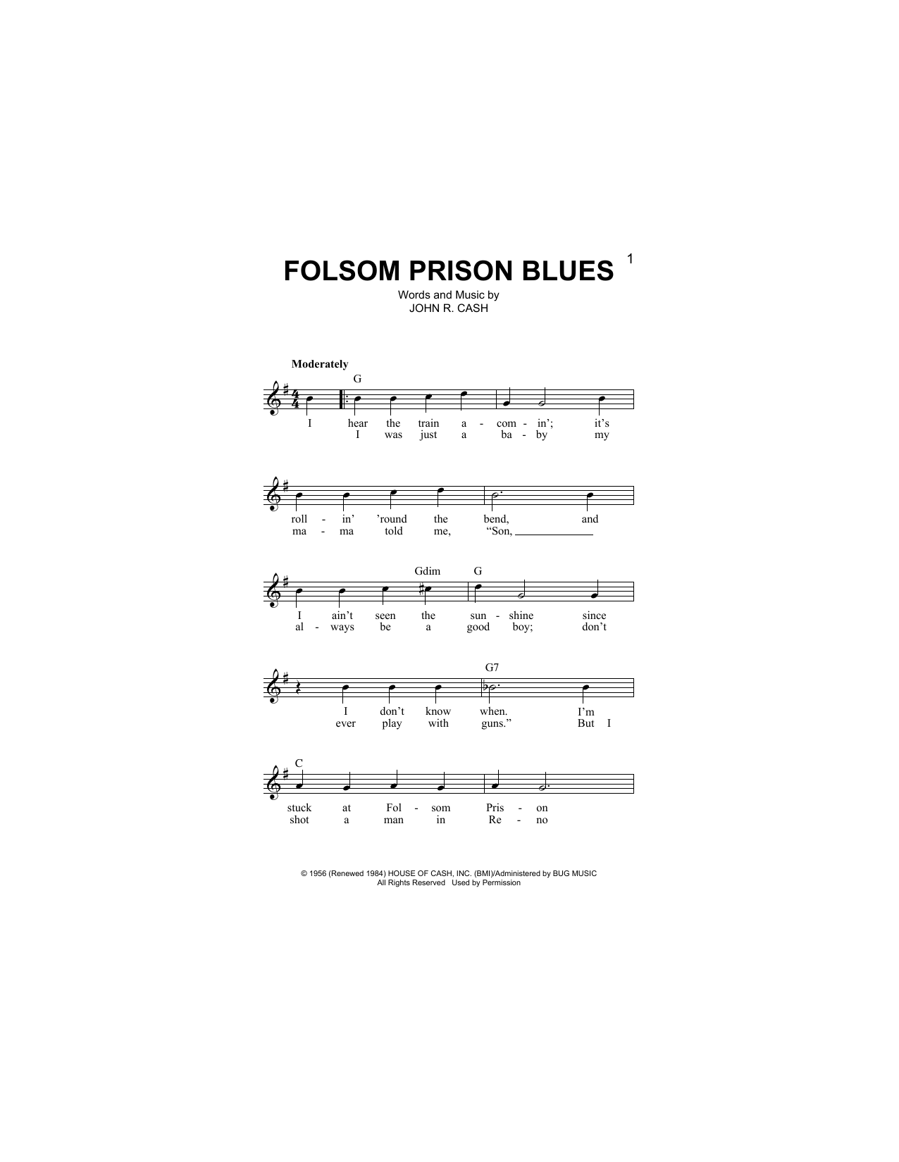 Folsom Prison Blues (Lead Sheet / Fake Book) von Johnny Cash