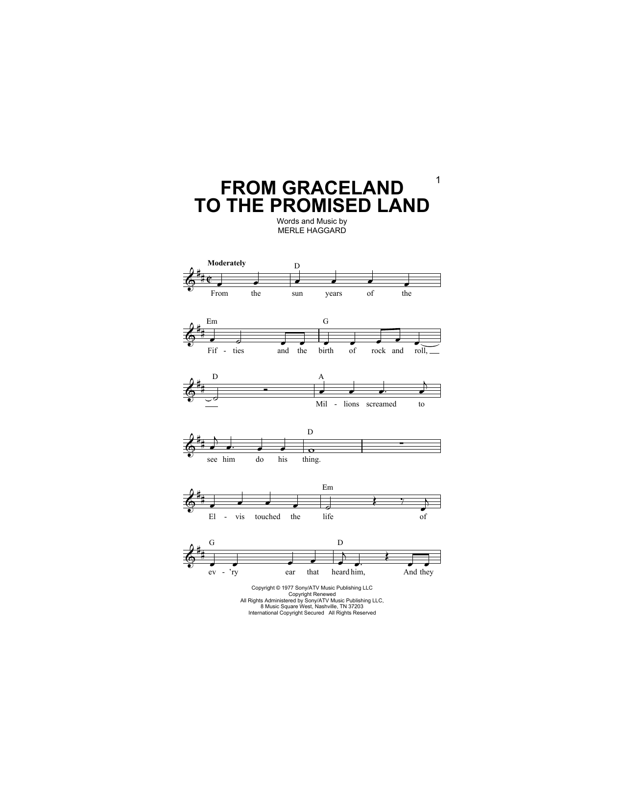 From Graceland To The Promised Land (Lead Sheet / Fake Book) von Merle Haggard