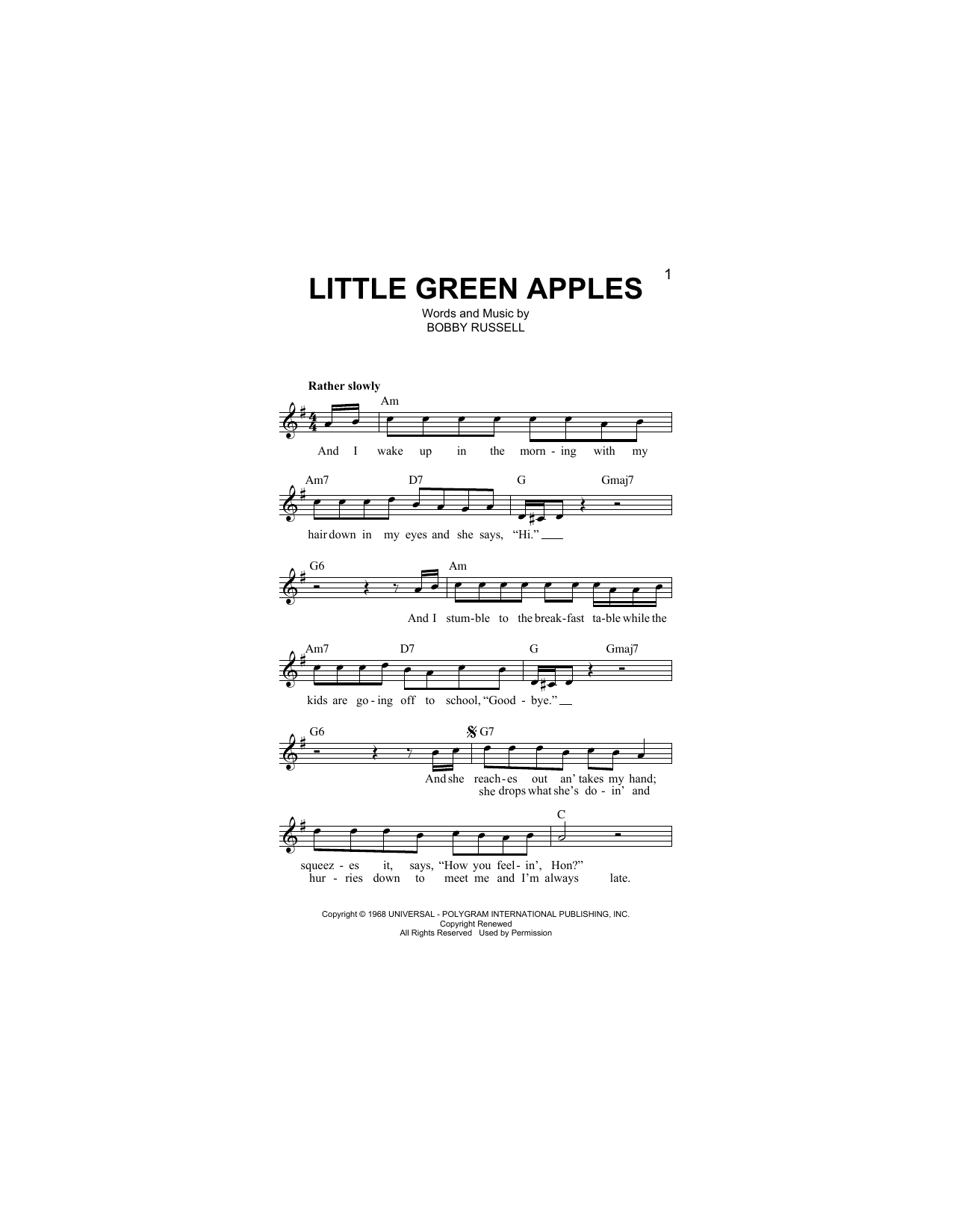 Little Green Apples (Lead Sheet / Fake Book) von Roger Miller