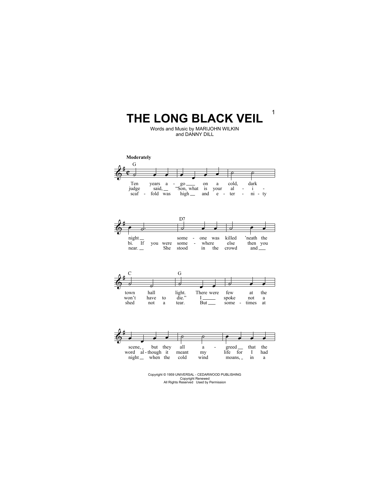 The Long Black Veil (Lead Sheet / Fake Book) von Lefty Frizzell