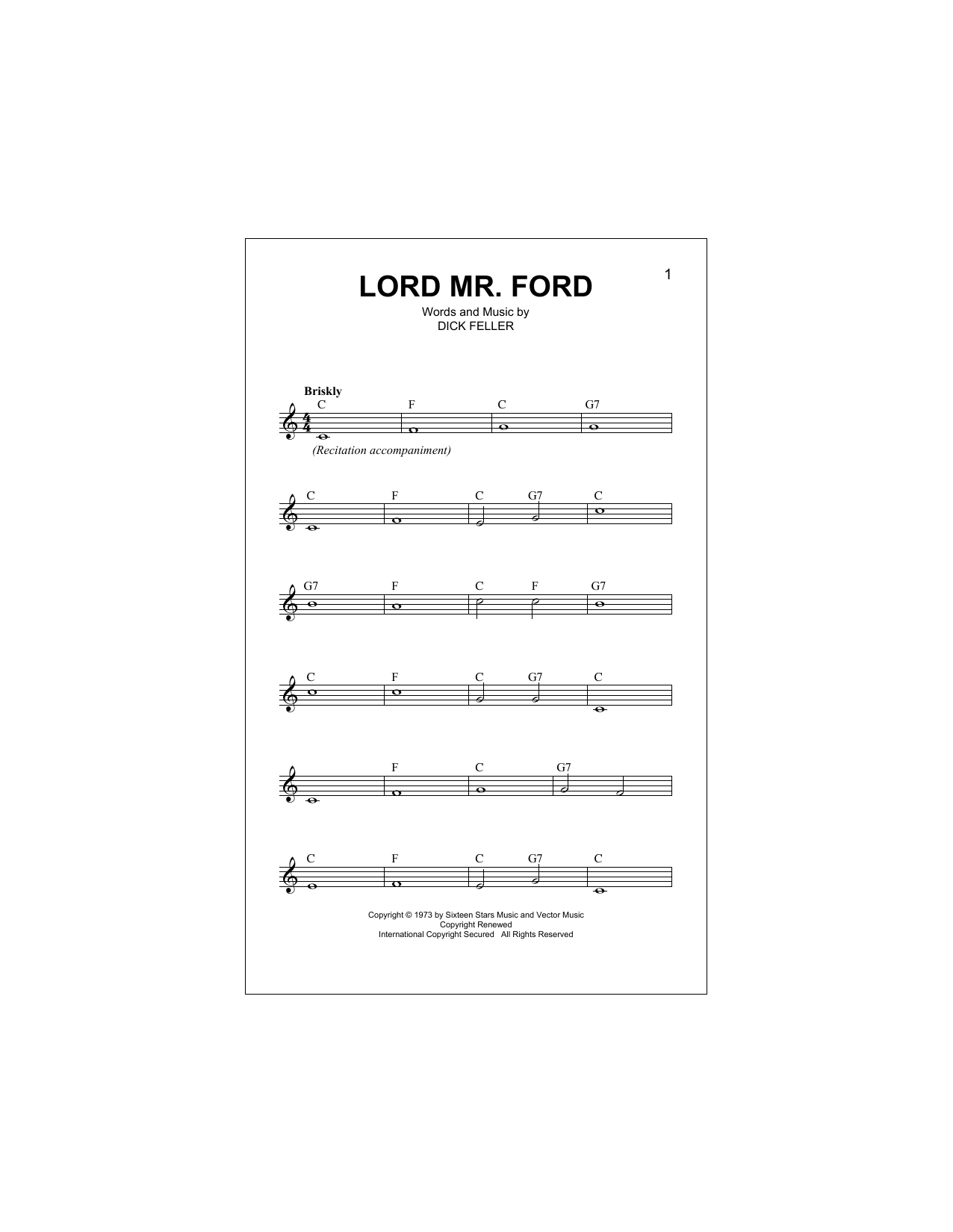 Lord Mr. Ford (Lead Sheet / Fake Book) von Jerry Reed