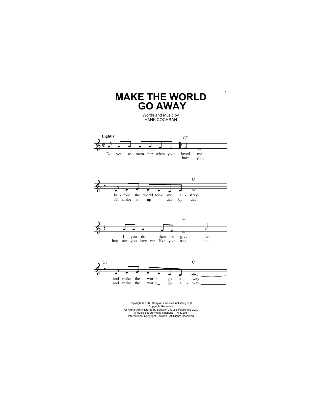 Make The World Go Away (Lead Sheet / Fake Book) von Hank Cochran