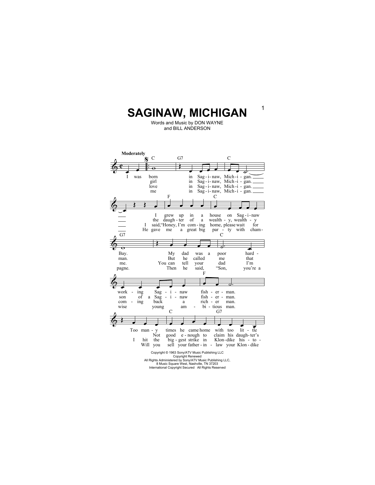 Saginaw, Michigan (Lead Sheet / Fake Book) von Lefty Frizzell