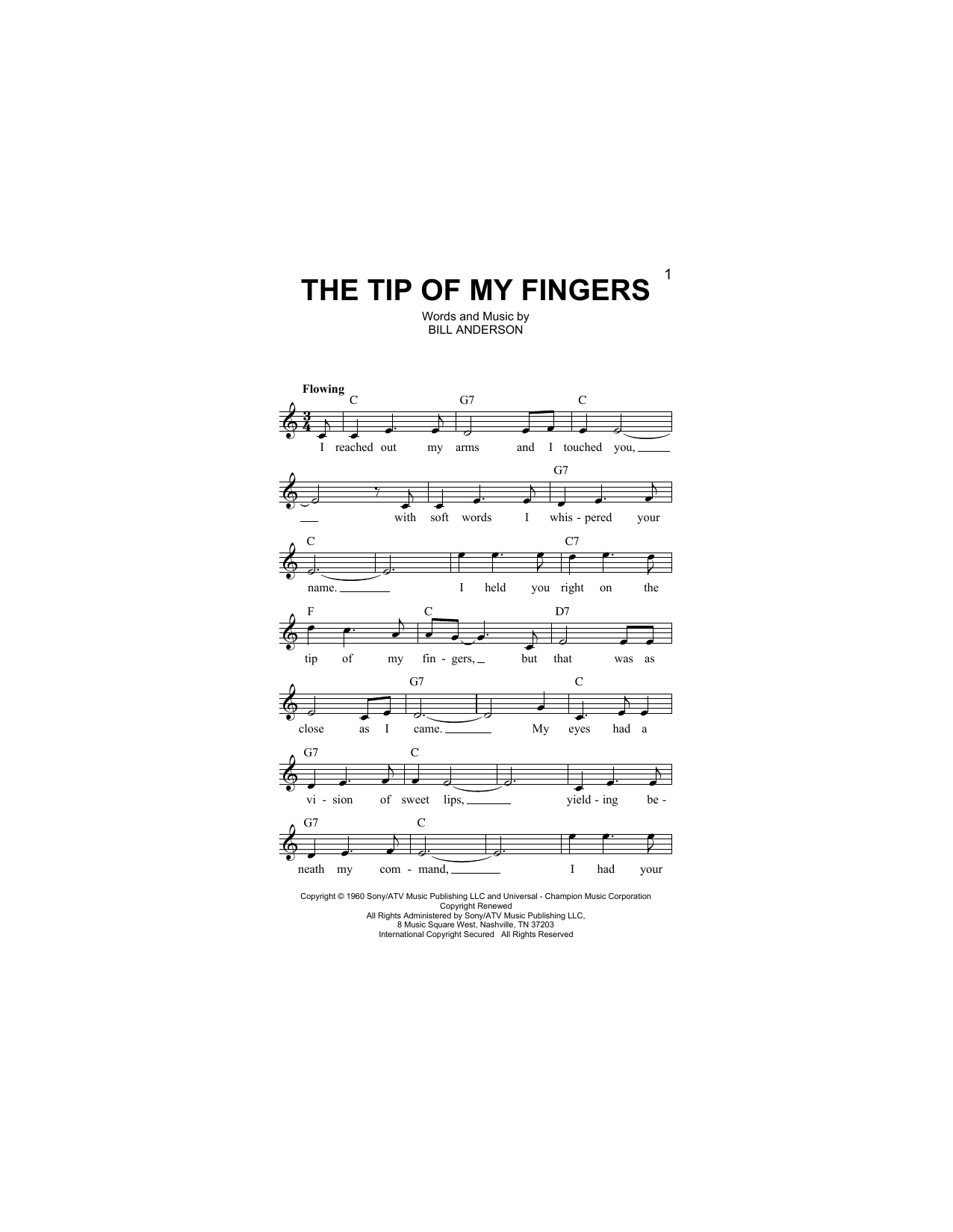 The Tip Of My Fingers (Lead Sheet / Fake Book) von Eddy Arnold