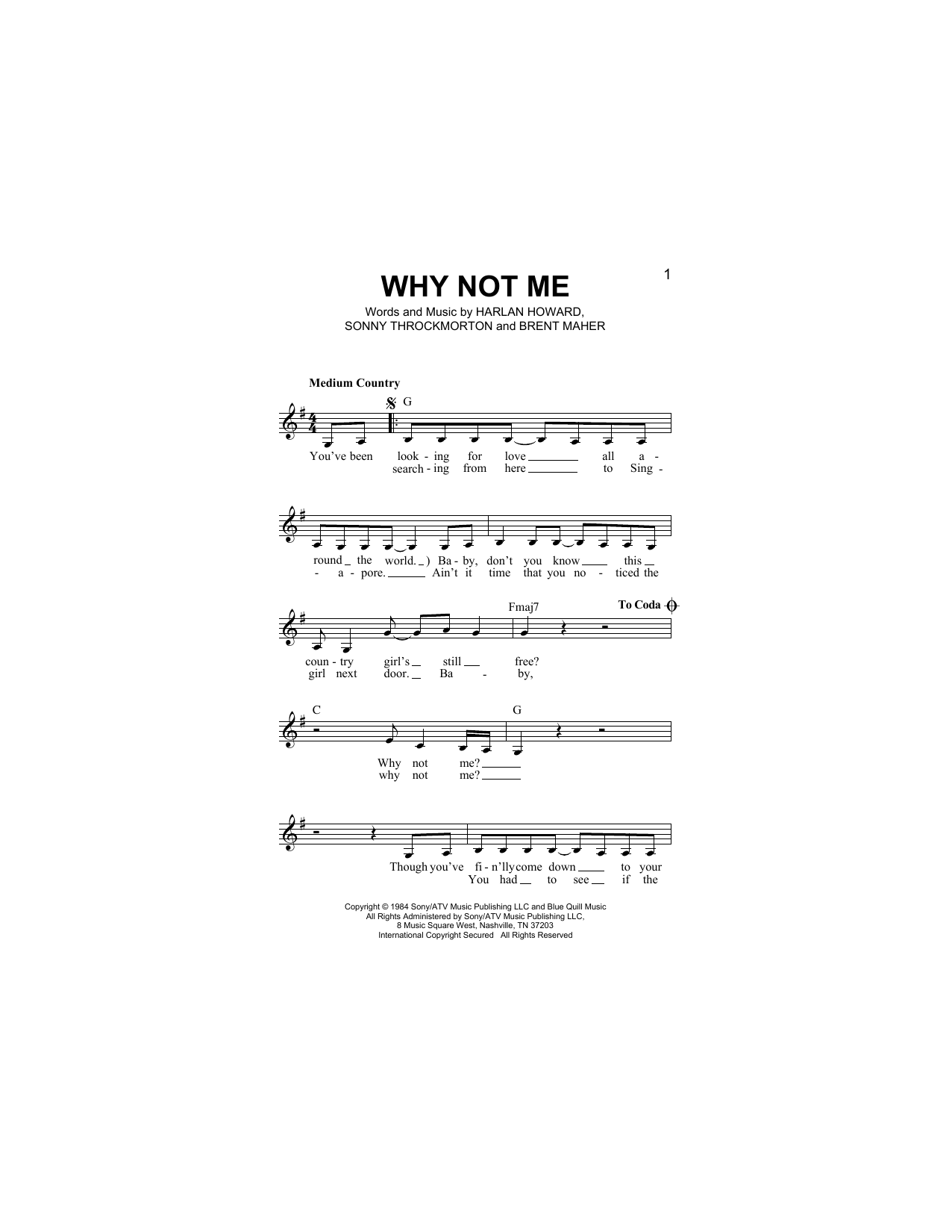 Why Not Me (Lead Sheet / Fake Book) von The Judds