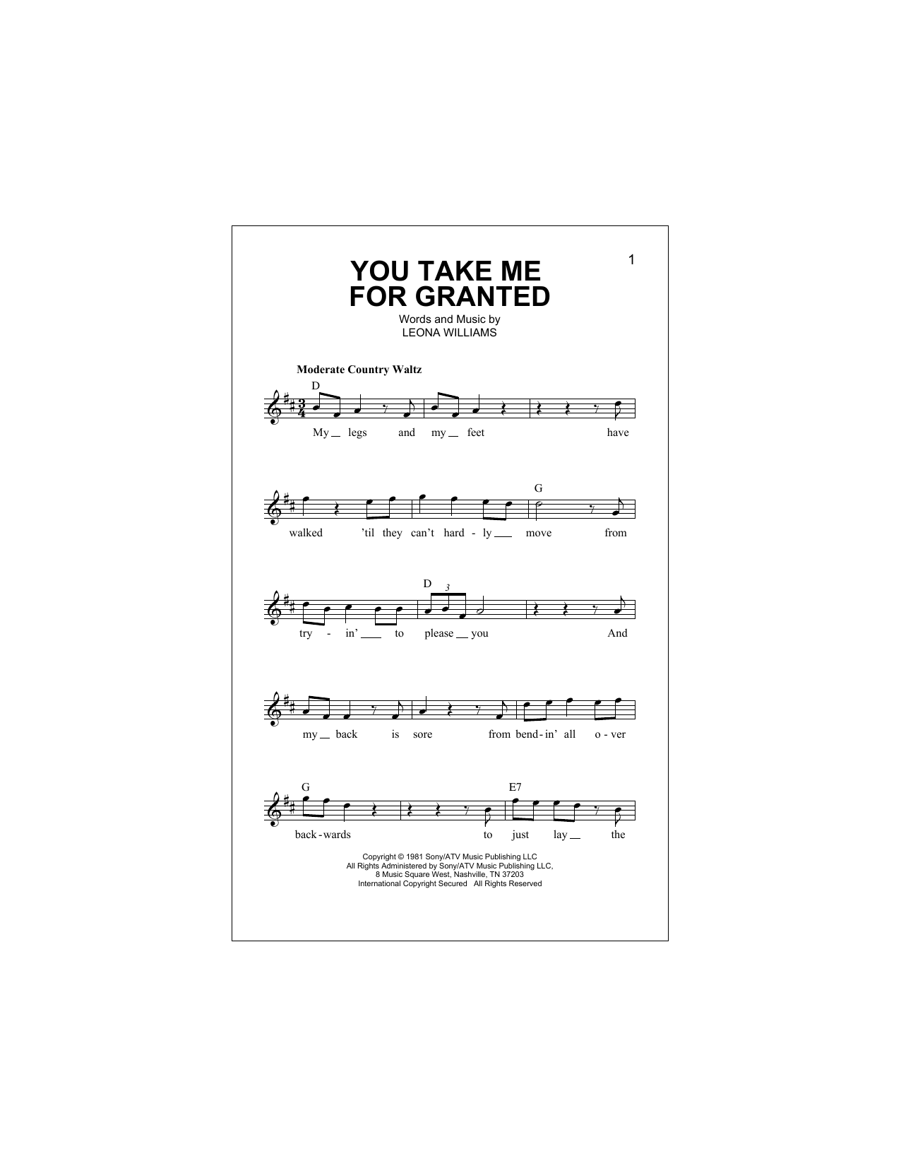 You Take Me For Granted (Lead Sheet / Fake Book) von Merle Haggard