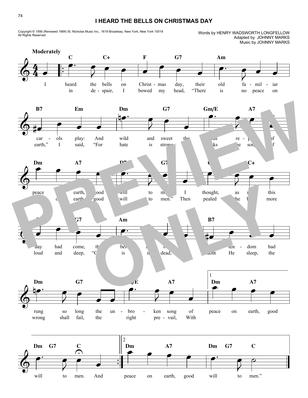 I Heard The Bells On Christmas Day (Lead Sheet / Fake Book) von Johnny Marks