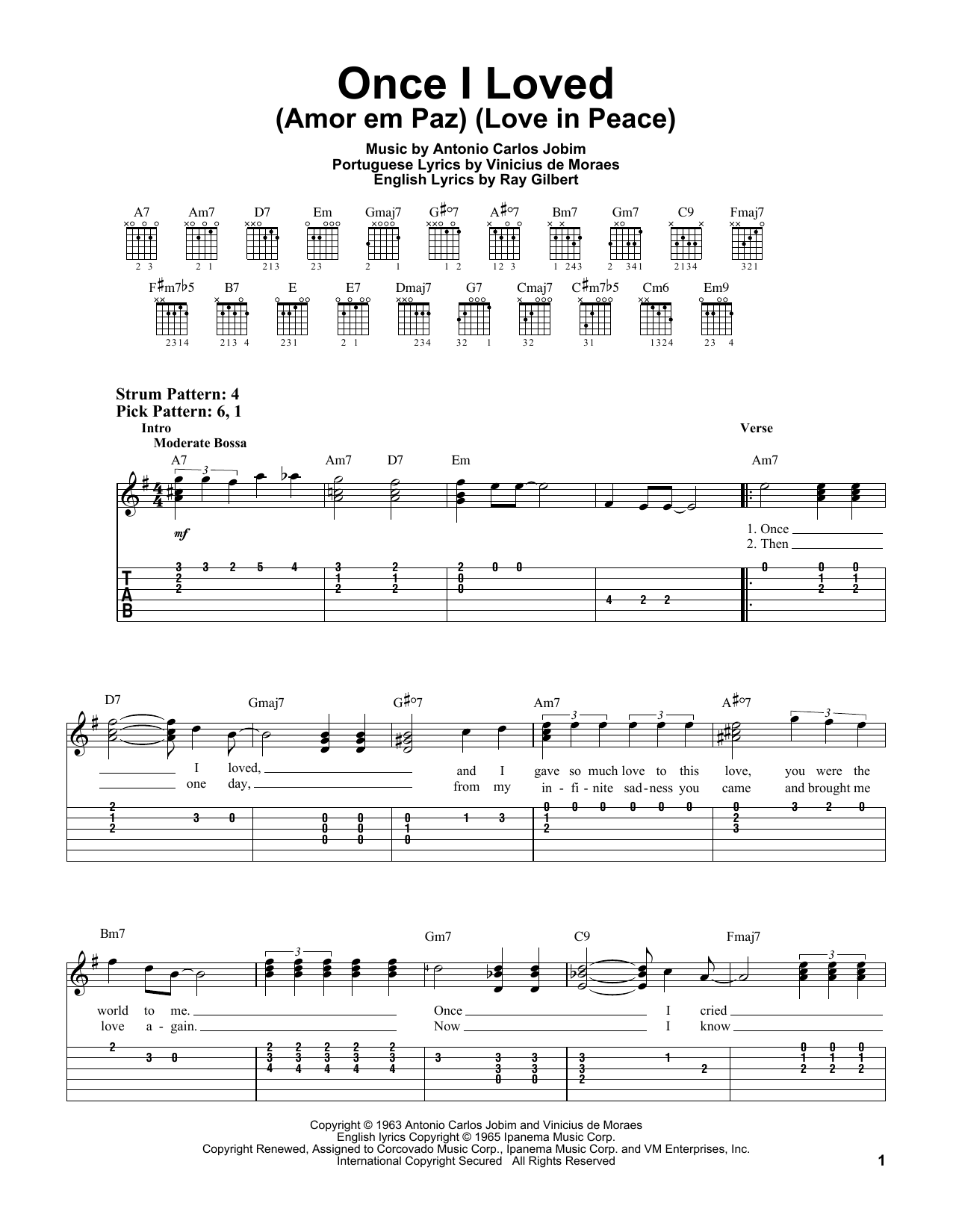 Once I Loved (Amor Em Paz) (Love In Peace) (Easy Guitar Tab) von Antonio Carlos Jobim