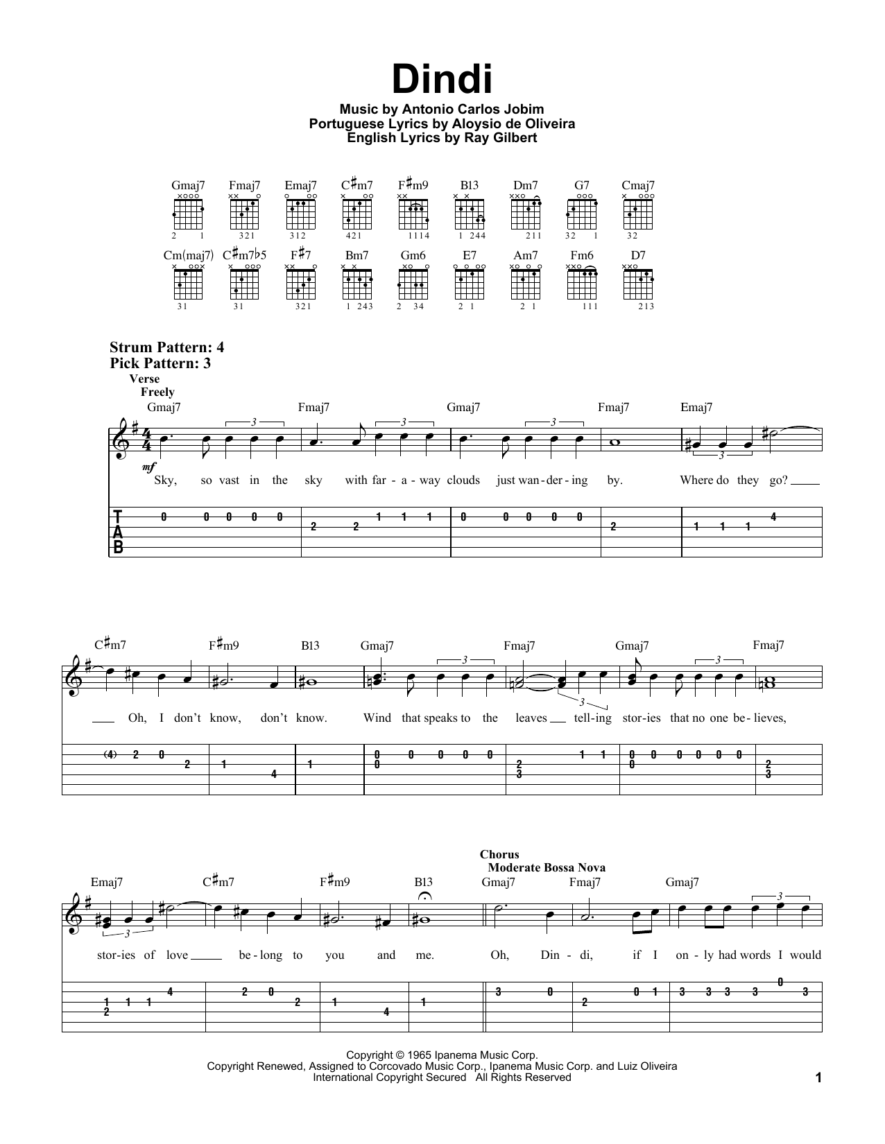 Dindi (Easy Guitar Tab) von Antonio Carlos Jobim