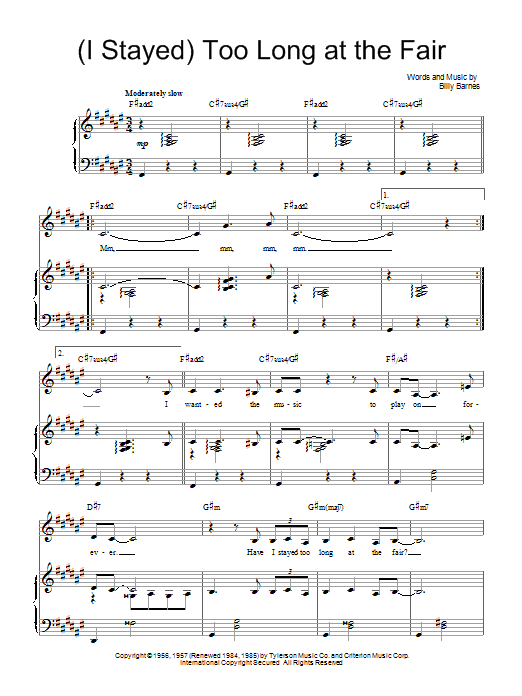 (I Stayed) Too Long At The Fair (Piano, Vocal & Guitar Chords (Right-Hand Melody)) von Barbra Streisand