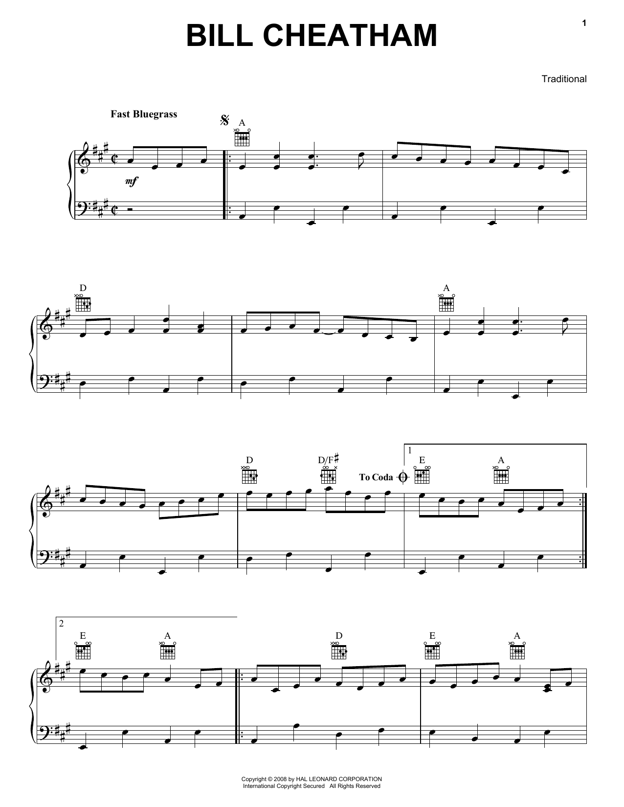 Bill Cheatham (Piano Solo) von Traditional