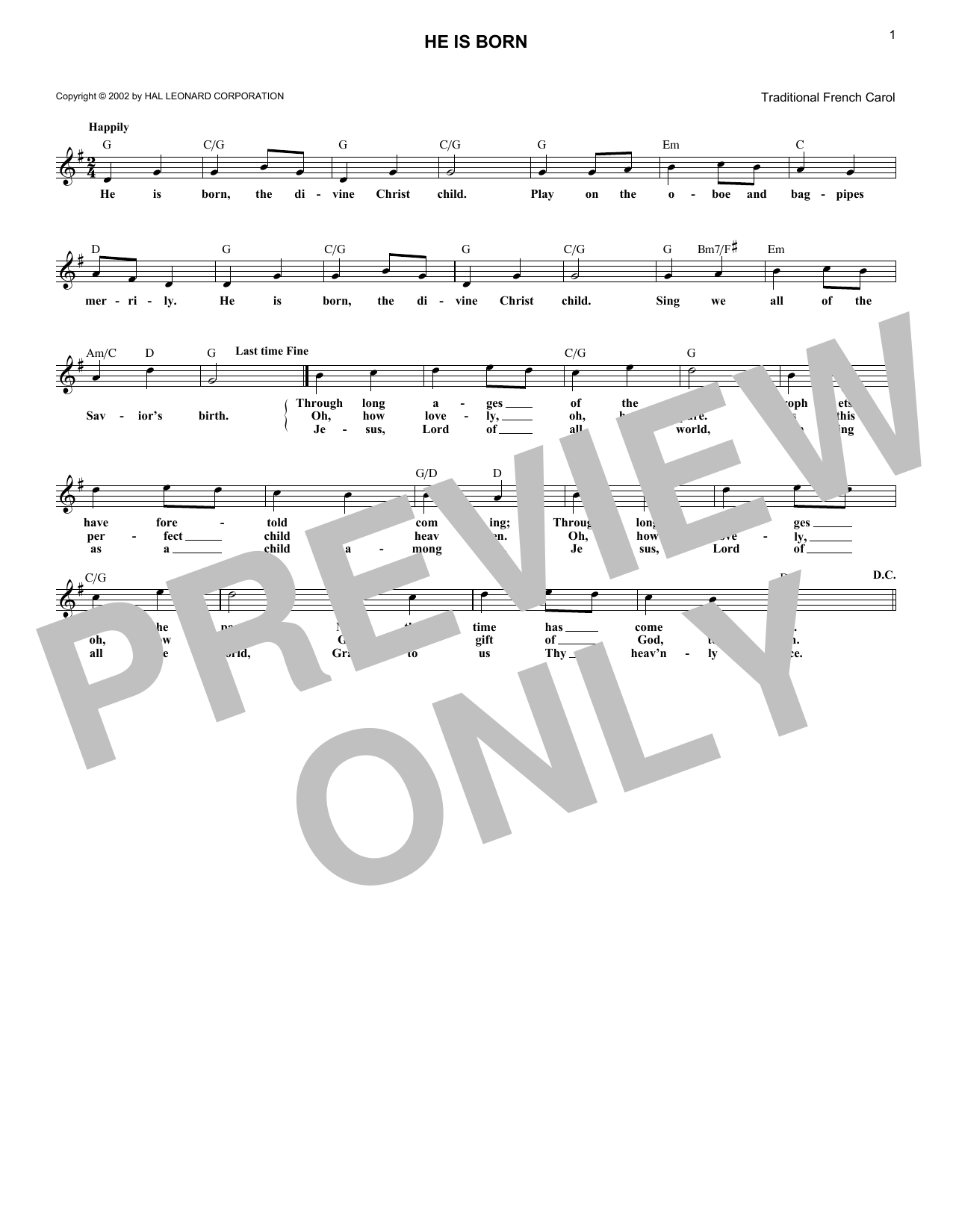 He Is Born (Lead Sheet / Fake Book) von Traditional French Carol