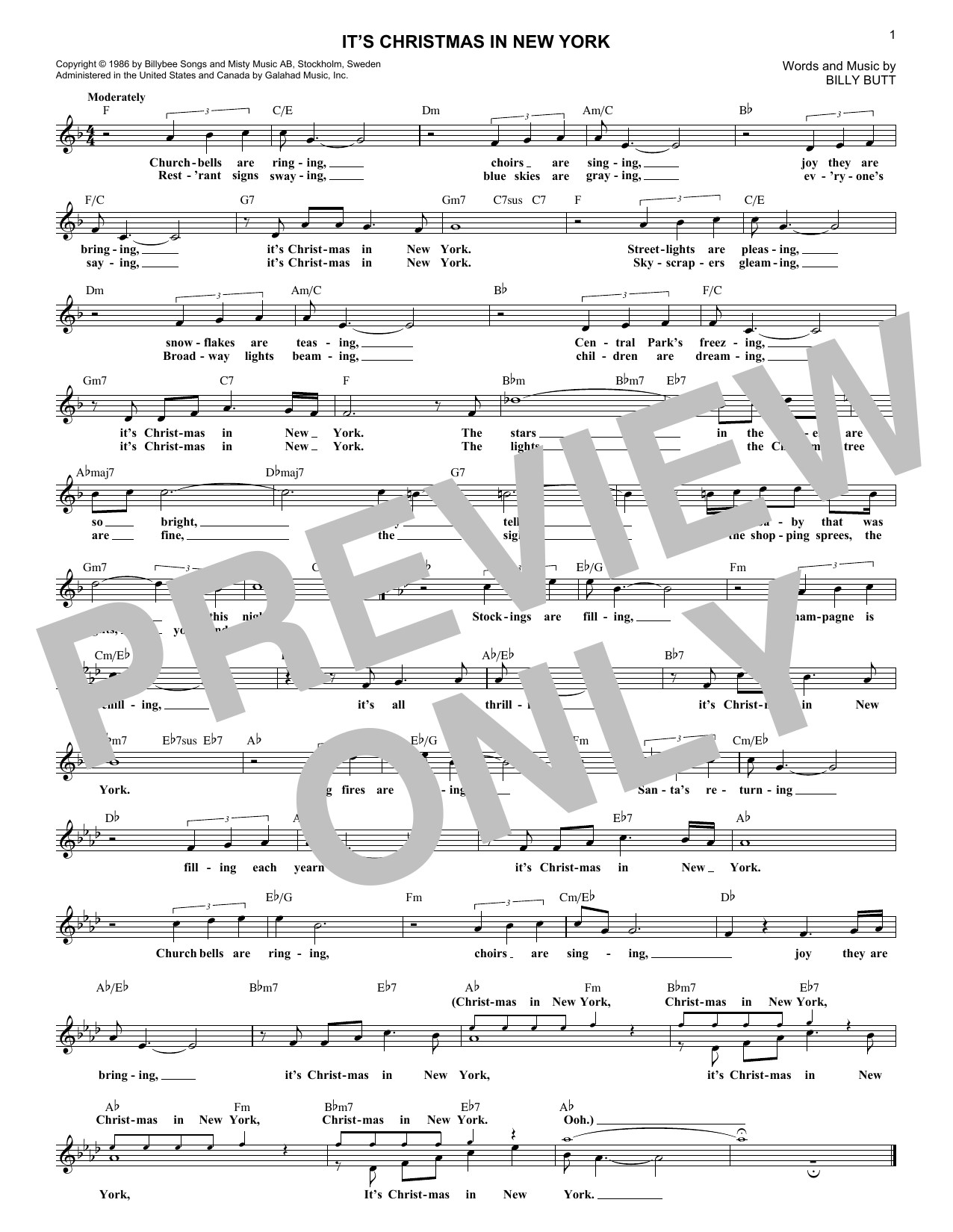 It's Christmas In New York (Lead Sheet / Fake Book) von William Butt