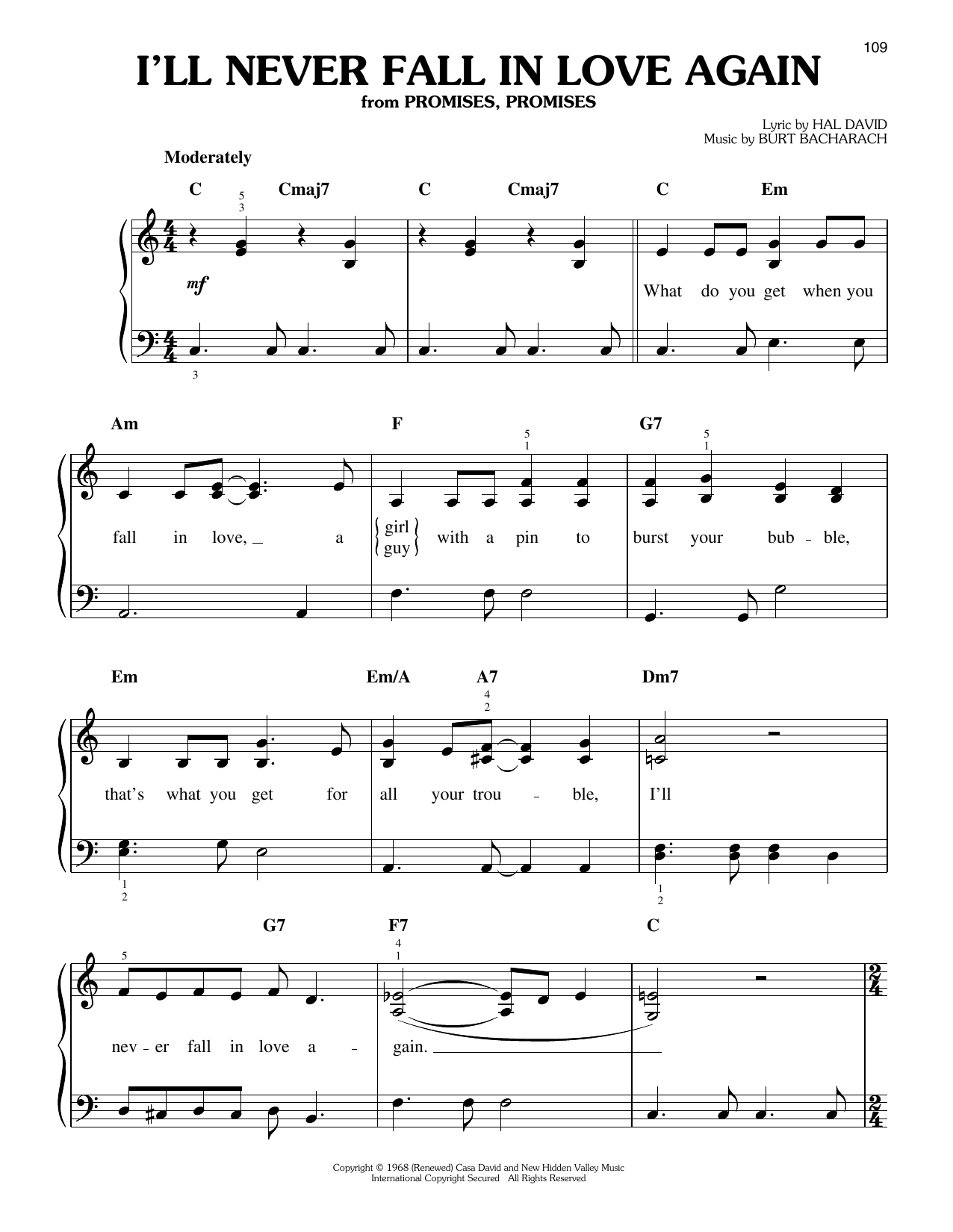 I'll Never Fall In Love Again (Easy Piano) von Bacharach & David