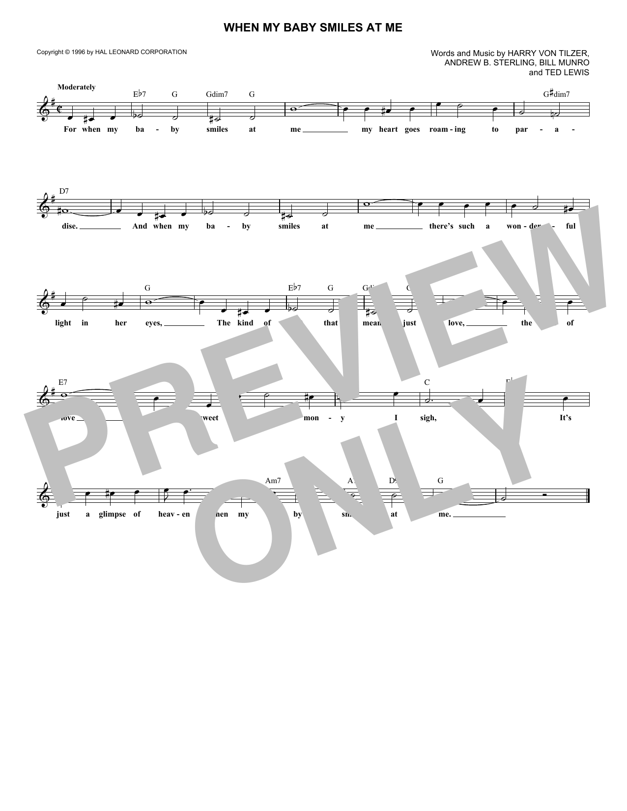 When My Baby Smiles At Me (Lead Sheet / Fake Book) von Harry Von Tilzer