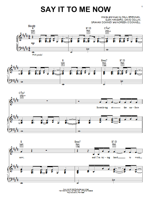 Say It To Me Now (Piano, Vocal & Guitar Chords (Right-Hand Melody)) von The Swell Season