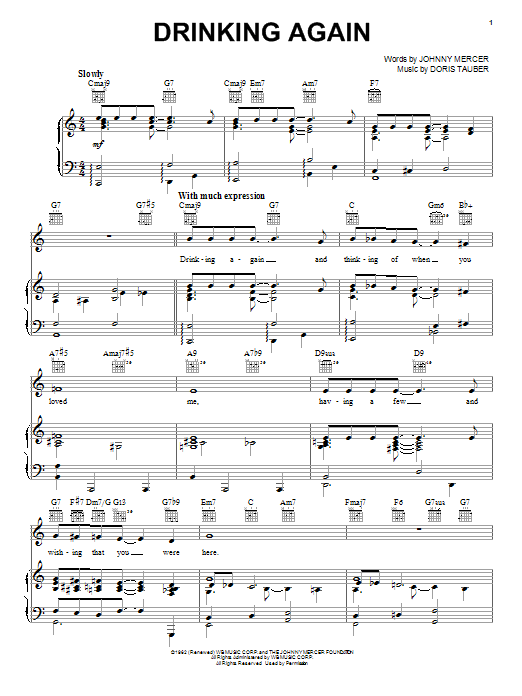 Drinking Again (Piano, Vocal & Guitar Chords (Right-Hand Melody)) von Frank Sinatra