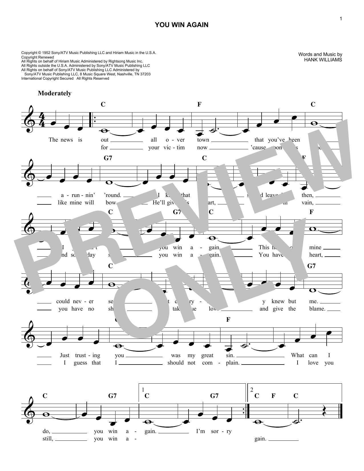 You Win Again (Lead Sheet / Fake Book) von Hank Williams