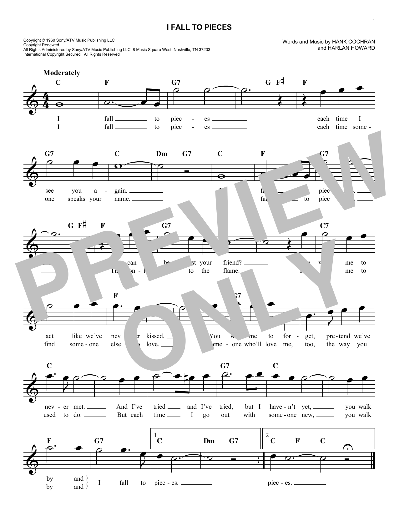 I Fall To Pieces (Lead Sheet / Fake Book) von Patsy Cline