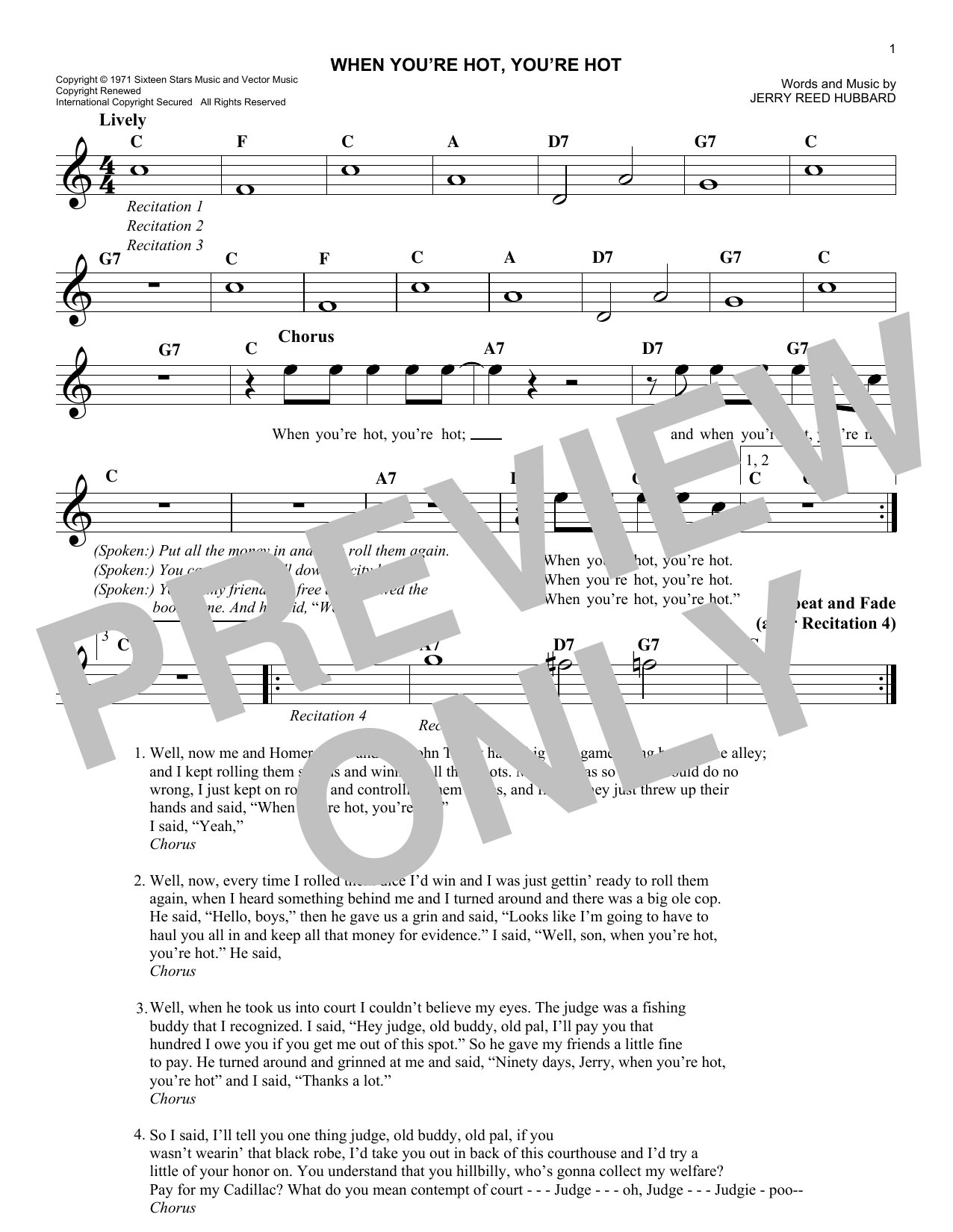 When You're Hot, You're Hot (Lead Sheet / Fake Book) von Jerry Reed