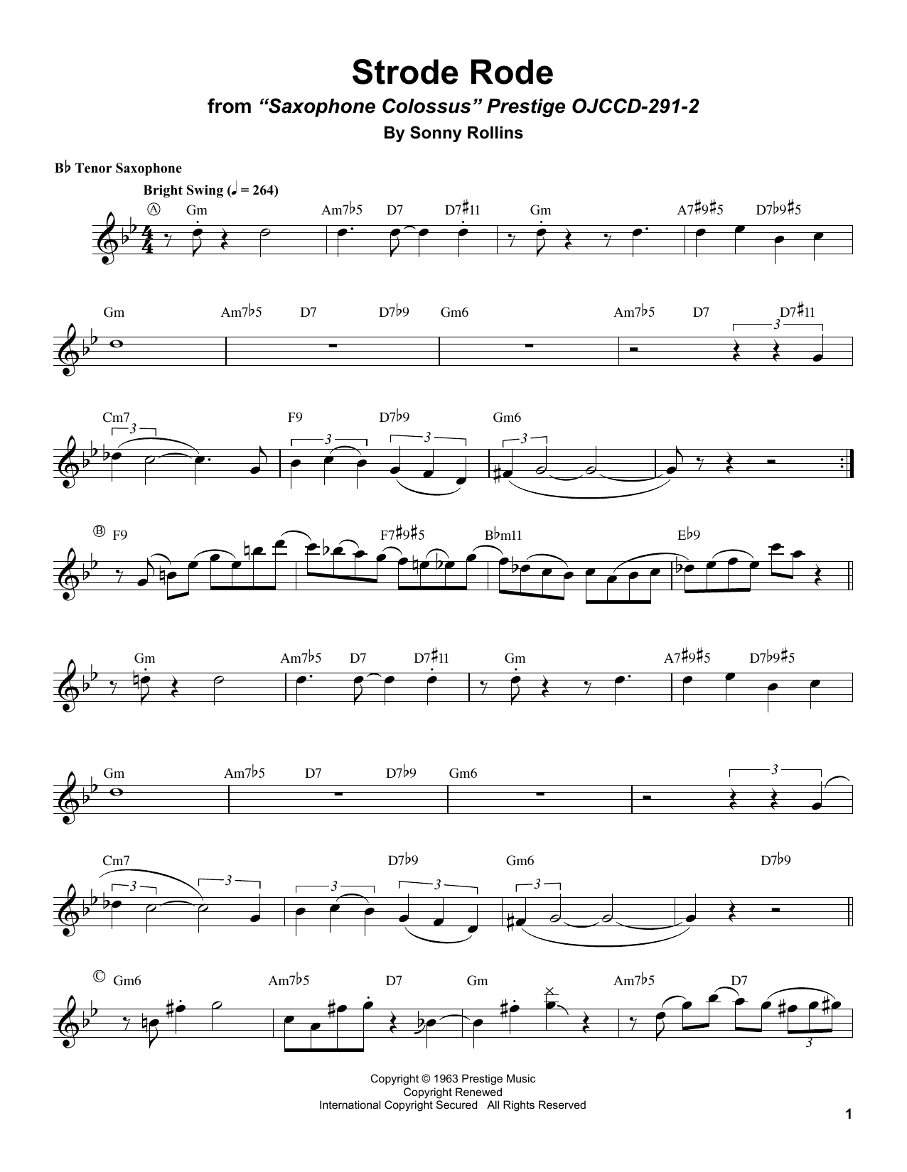 Strode Rode (Tenor Sax Transcription) von Sonny Rollins