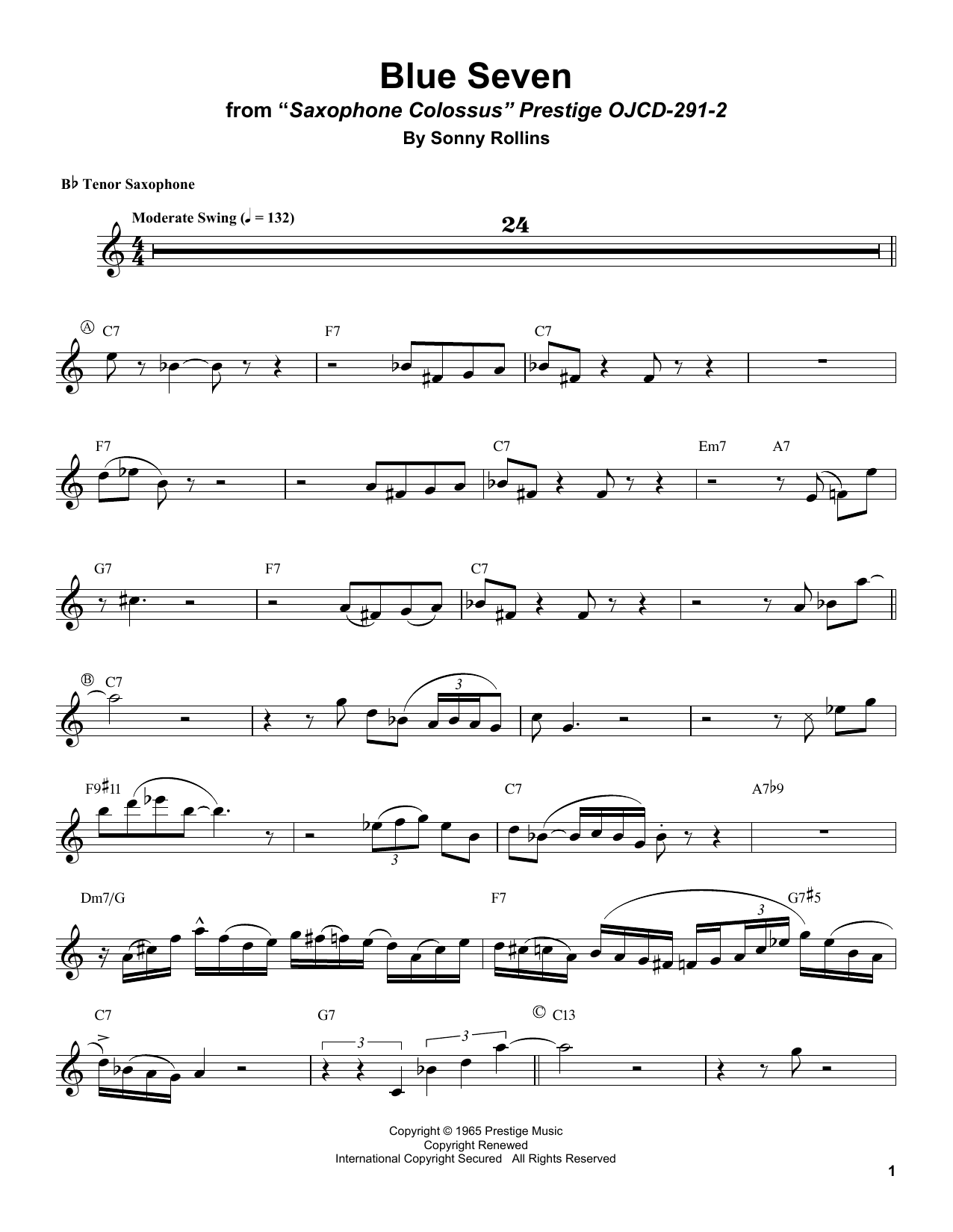 Blue Seven (Tenor Sax Transcription) von Sonny Rollins